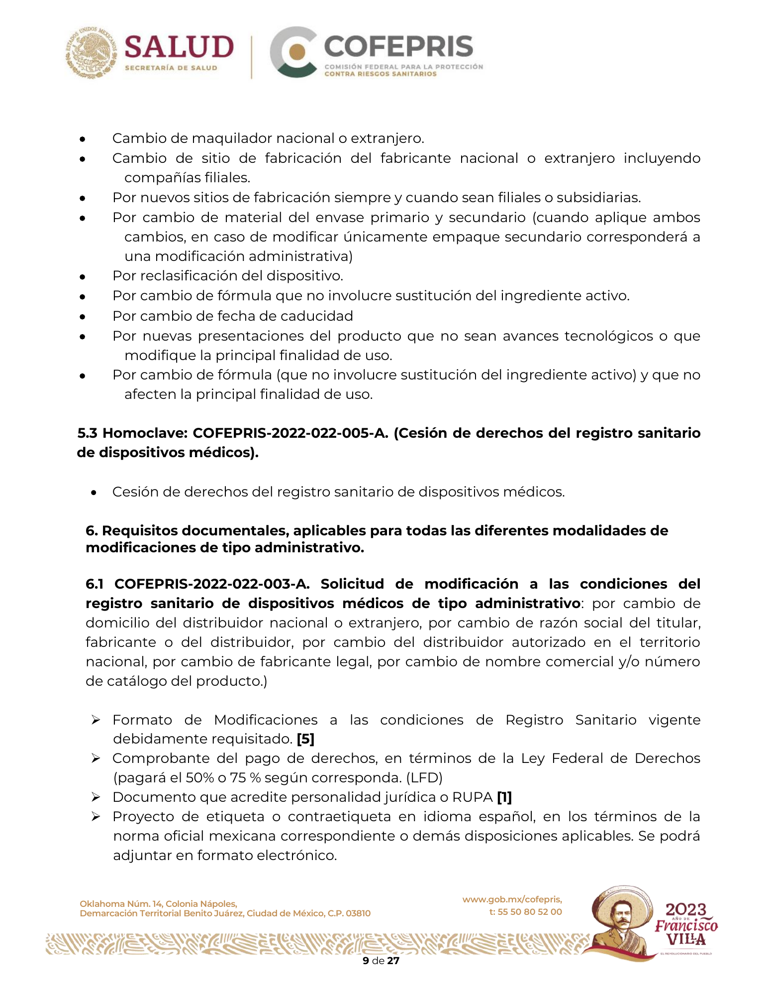 Criterios para definir la clasificación de las modificaciones a las condiciones de registro sanitario de dispositivos médicos — original physical PDF page 10; full original layout and figures retained.