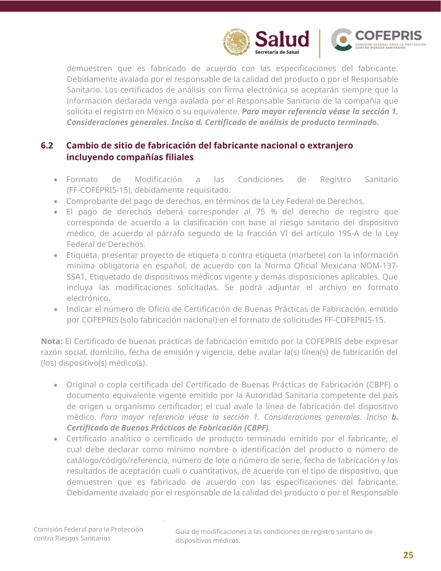 COFEPRIS — Guía de modificaciones de dispositivos médicos, diciembre 2025 — official PDF page 25