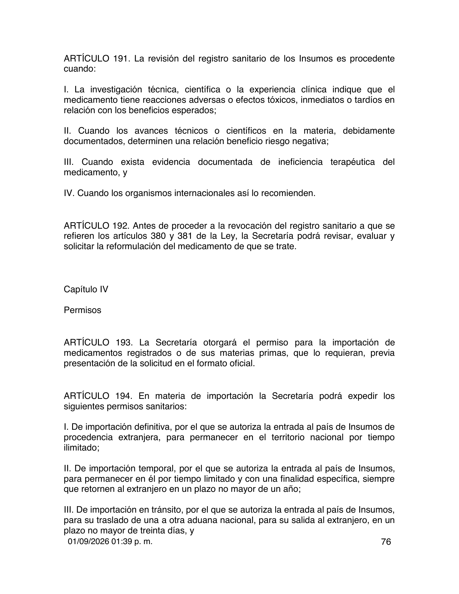 Reglamento de Insumos para la Salud — 2026 compiled expression — official PDF page 76