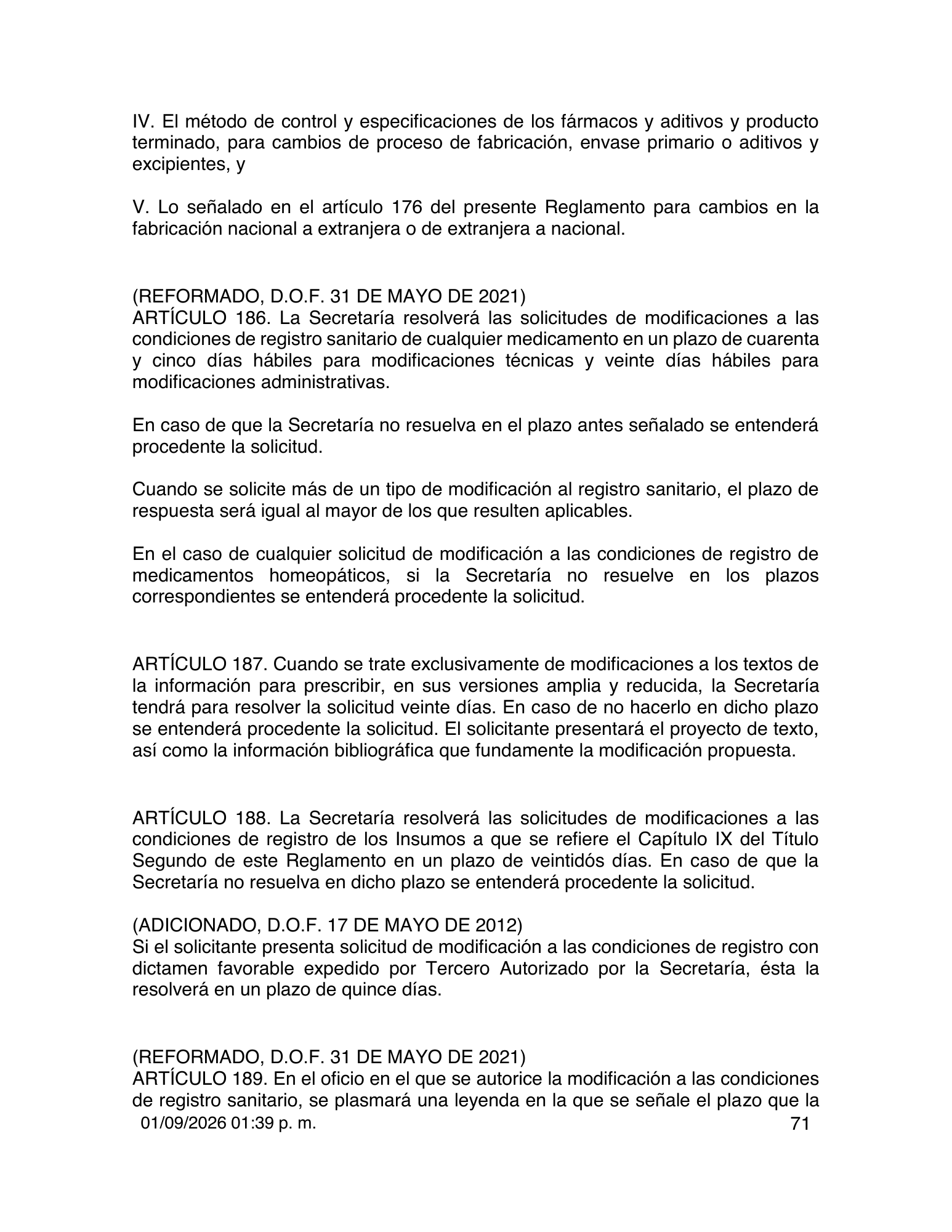 Reglamento de Insumos para la Salud — 2026 compiled expression — official PDF page 71