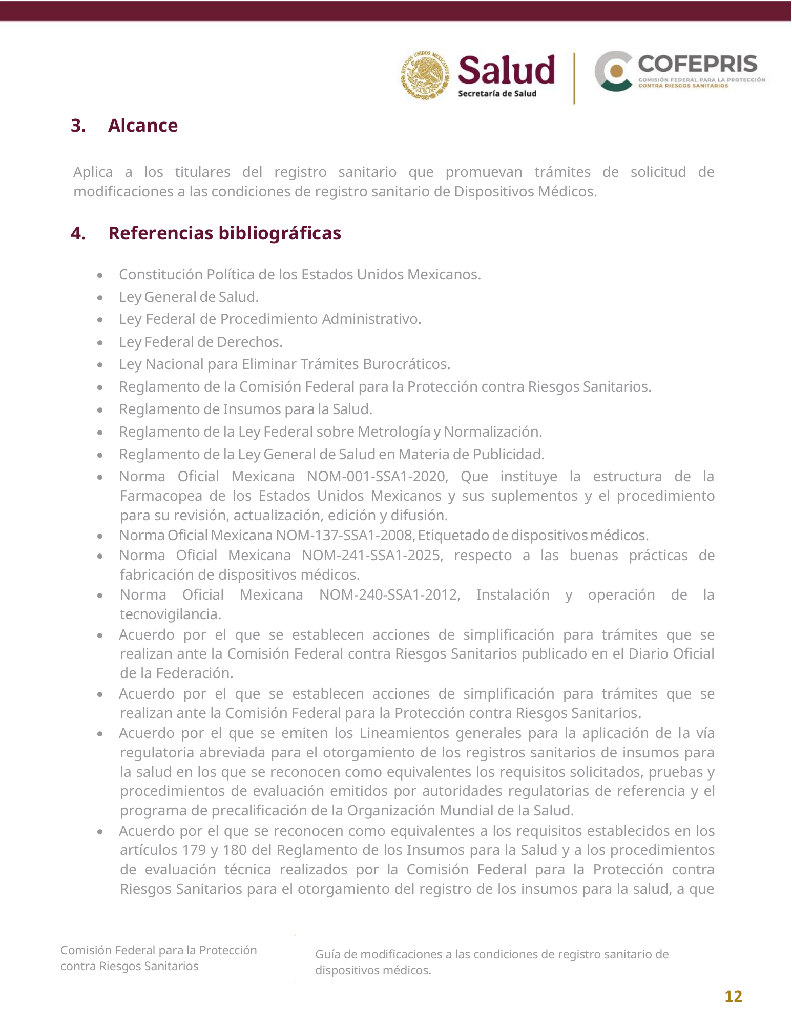 COFEPRIS — Guía de modificaciones de dispositivos médicos, diciembre 2025 — official PDF page 12