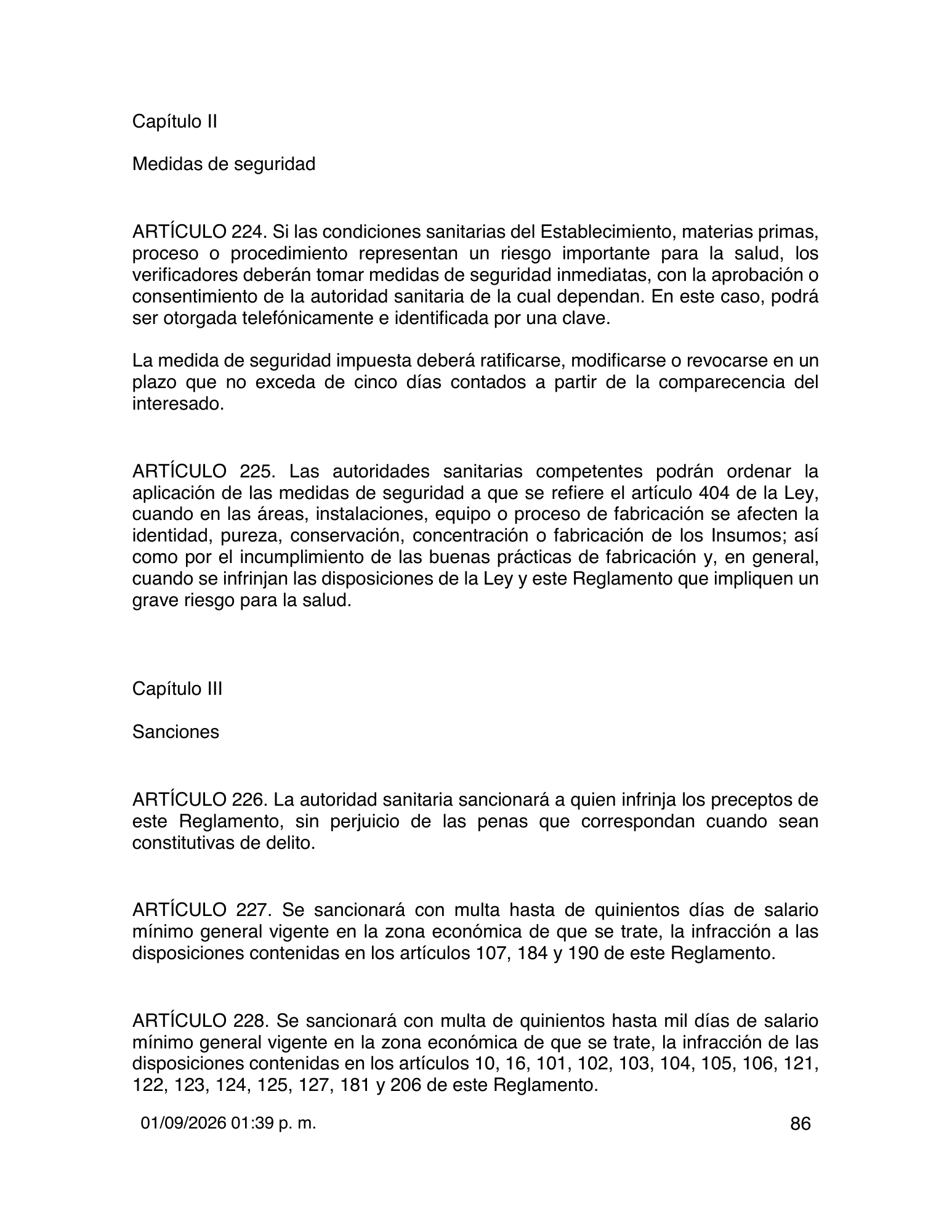 Reglamento de Insumos para la Salud — 2026 compiled expression — official PDF page 86