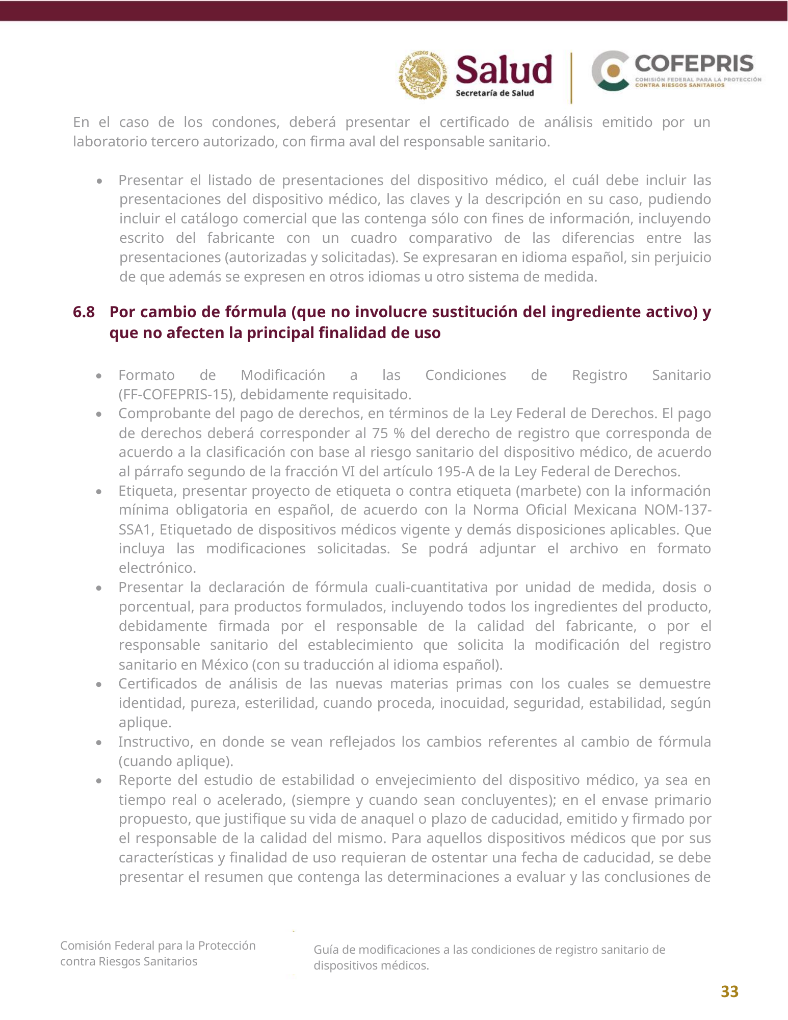 COFEPRIS — Guía de modificaciones de dispositivos médicos, diciembre 2025 — official PDF page 33