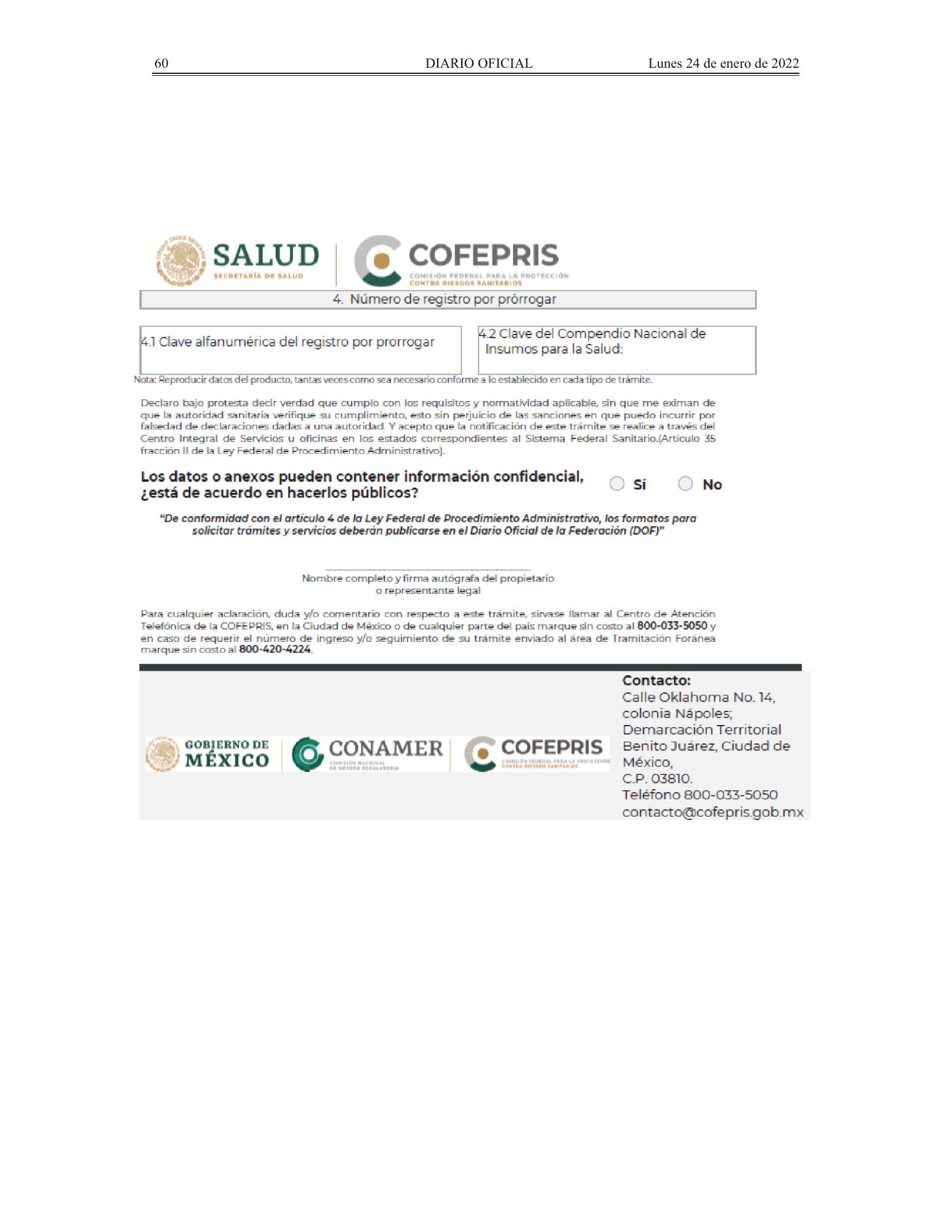 COFEPRIS procedures/forms amendment, DOF 24 January 2022 — original physical PDF page 25; complete page image is authoritative.