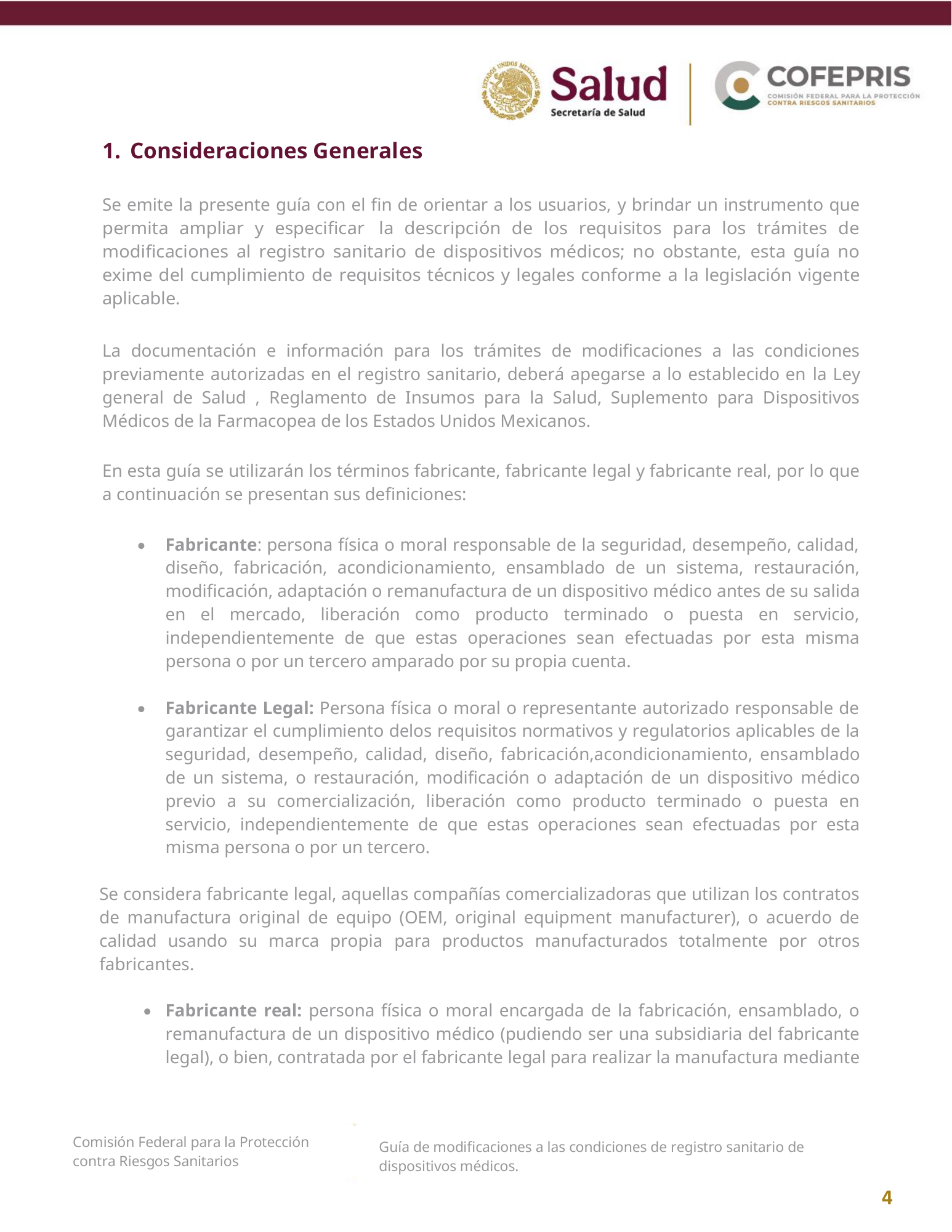 COFEPRIS — Guía de modificaciones de dispositivos médicos, diciembre 2025 — official PDF page 4