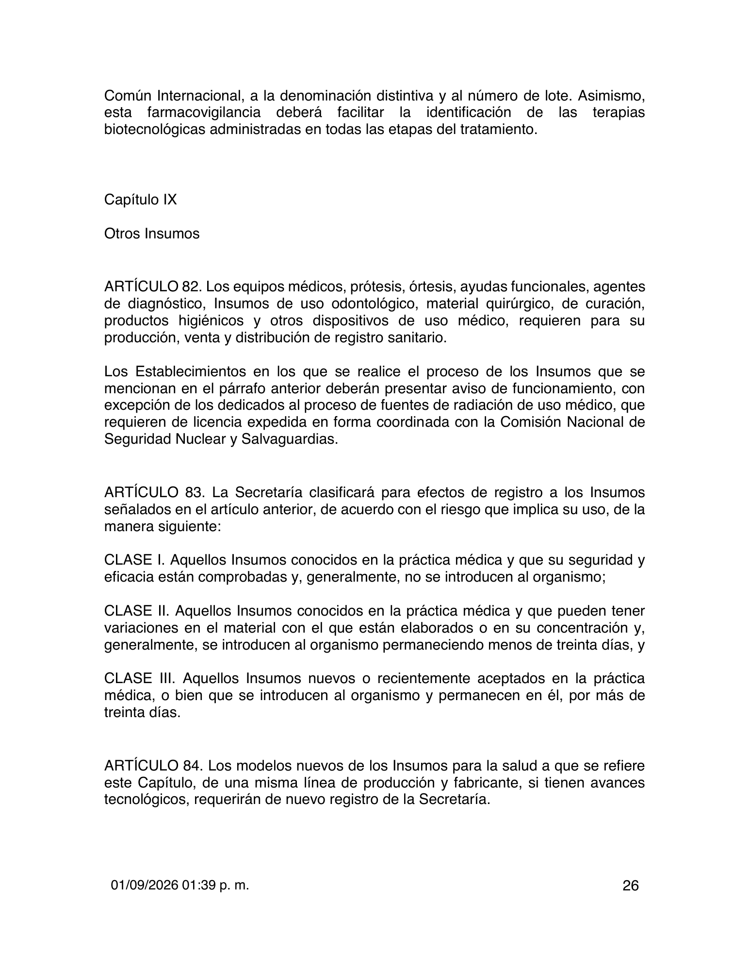 Reglamento de Insumos para la Salud — 2026 compiled expression — official PDF page 26