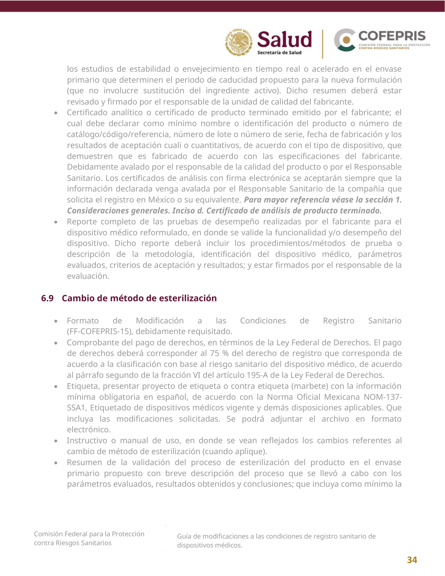 COFEPRIS — Guía de modificaciones de dispositivos médicos, diciembre 2025 — official PDF page 34