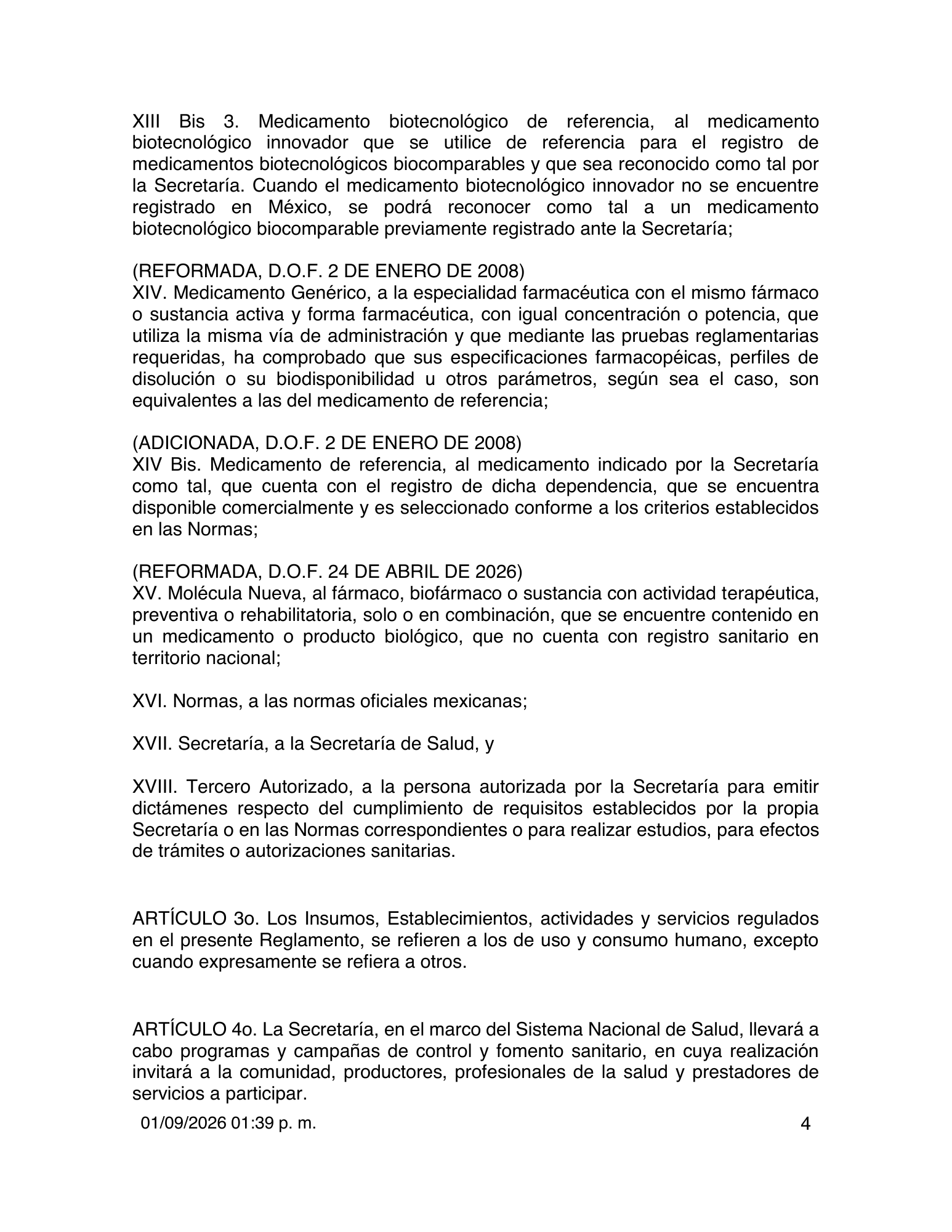 Reglamento de Insumos para la Salud — 2026 compiled expression — official PDF page 4