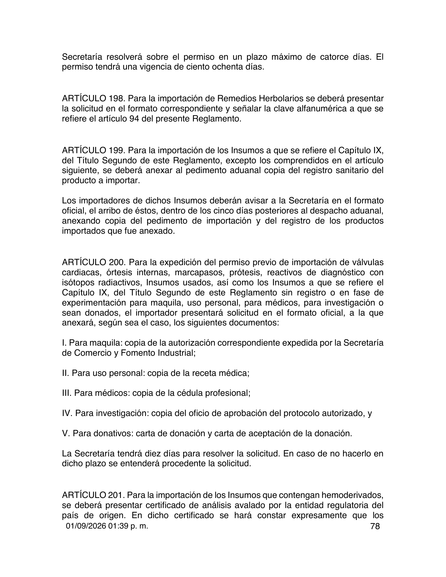 Reglamento de Insumos para la Salud — 2026 compiled expression — official PDF page 78