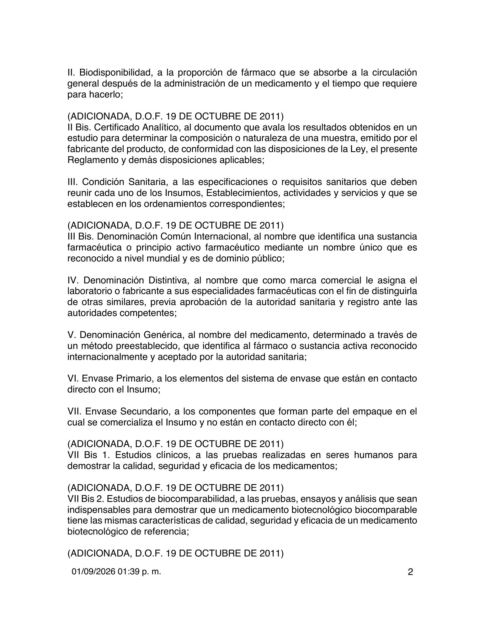 Reglamento de Insumos para la Salud — 2026 compiled expression — official PDF page 2