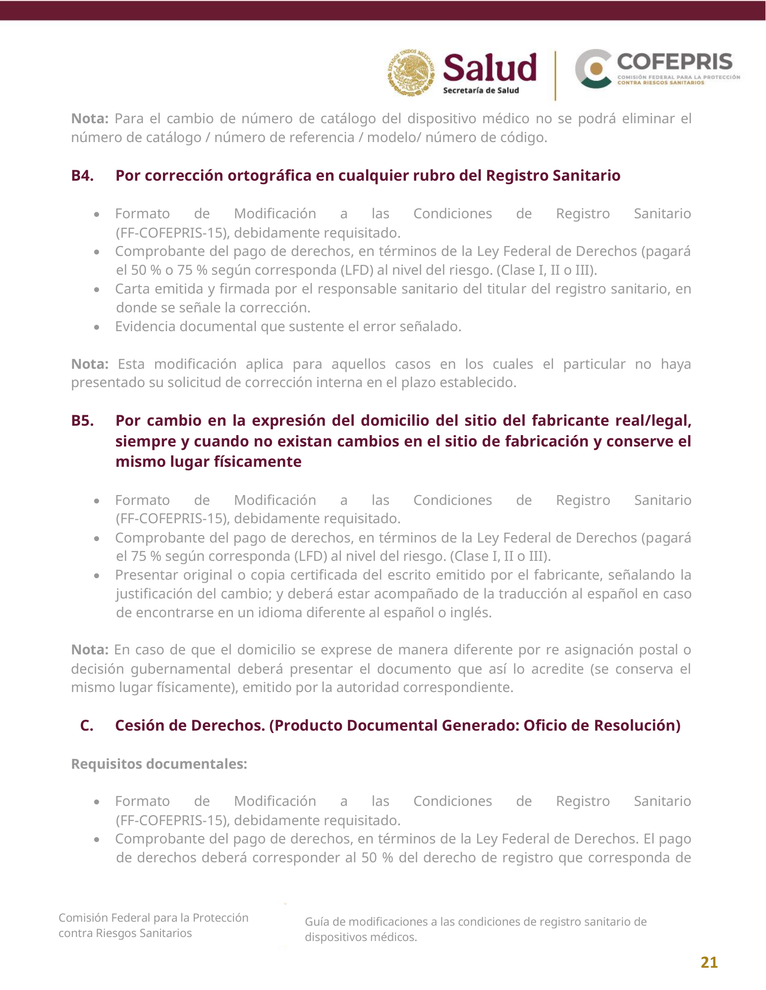 COFEPRIS — Guía de modificaciones de dispositivos médicos, diciembre 2025 — official PDF page 21