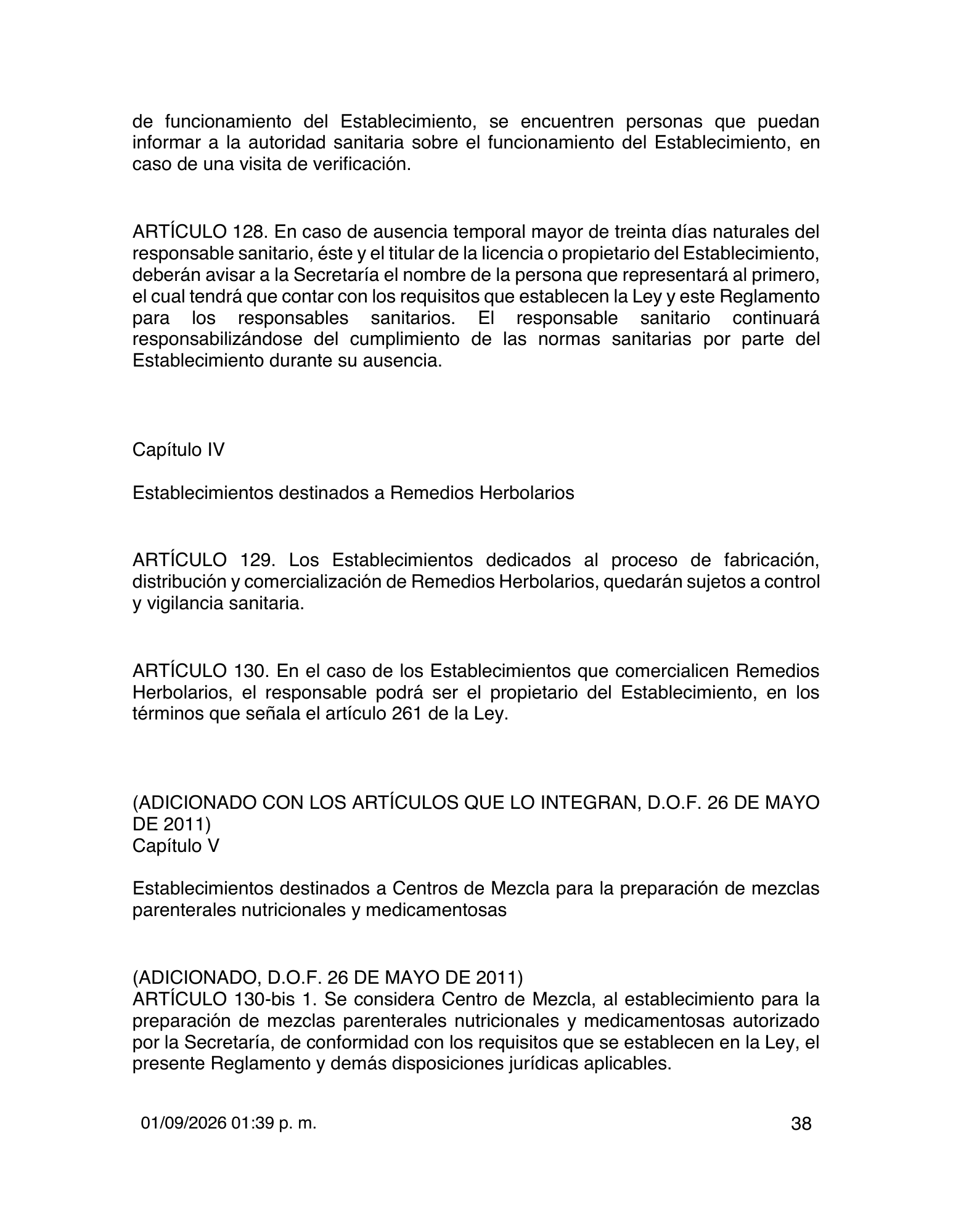 Reglamento de Insumos para la Salud — 2026 compiled expression — official PDF page 38