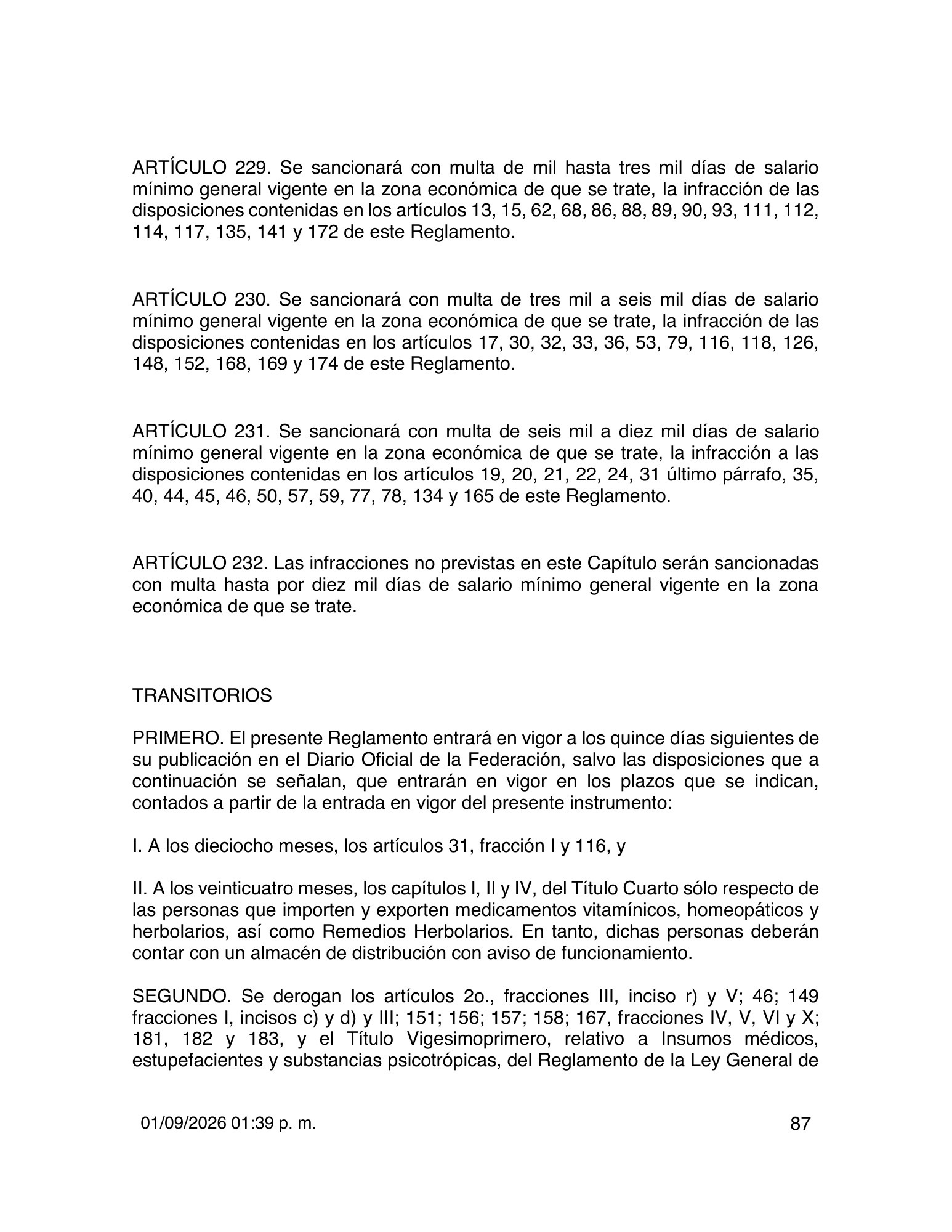 Reglamento de Insumos para la Salud — 2026 compiled expression — official PDF page 87