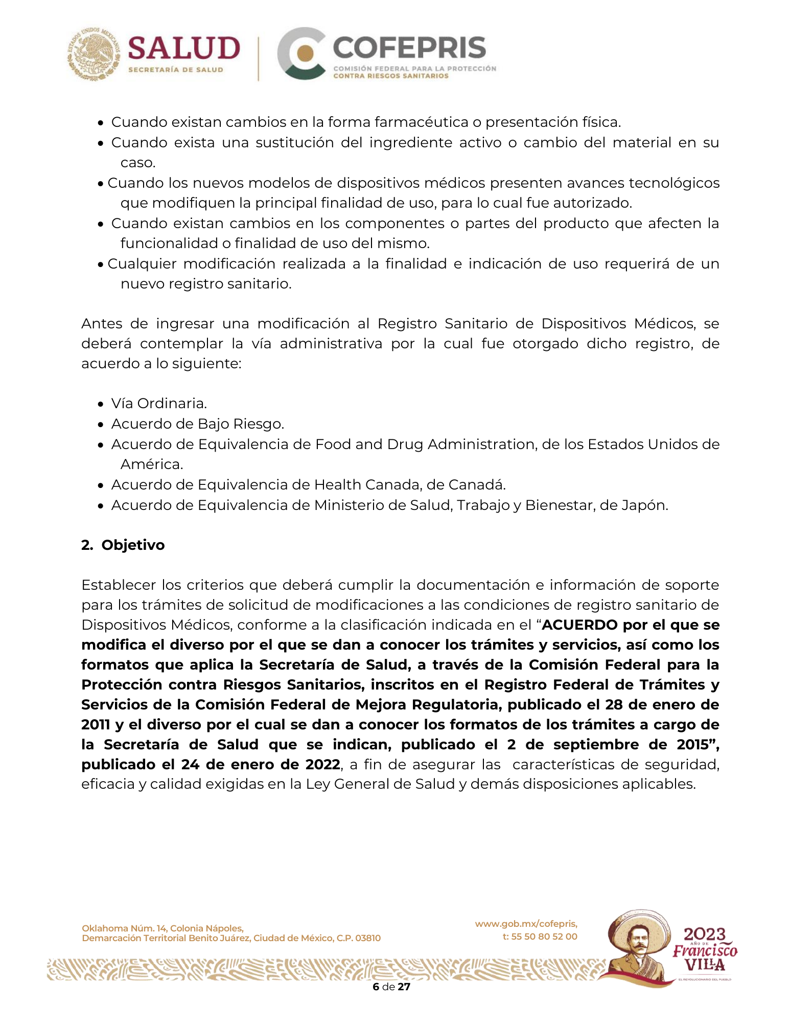 Criterios para definir la clasificación de las modificaciones a las condiciones de registro sanitario de dispositivos médicos — original physical PDF page 7; full original layout and figures retained.