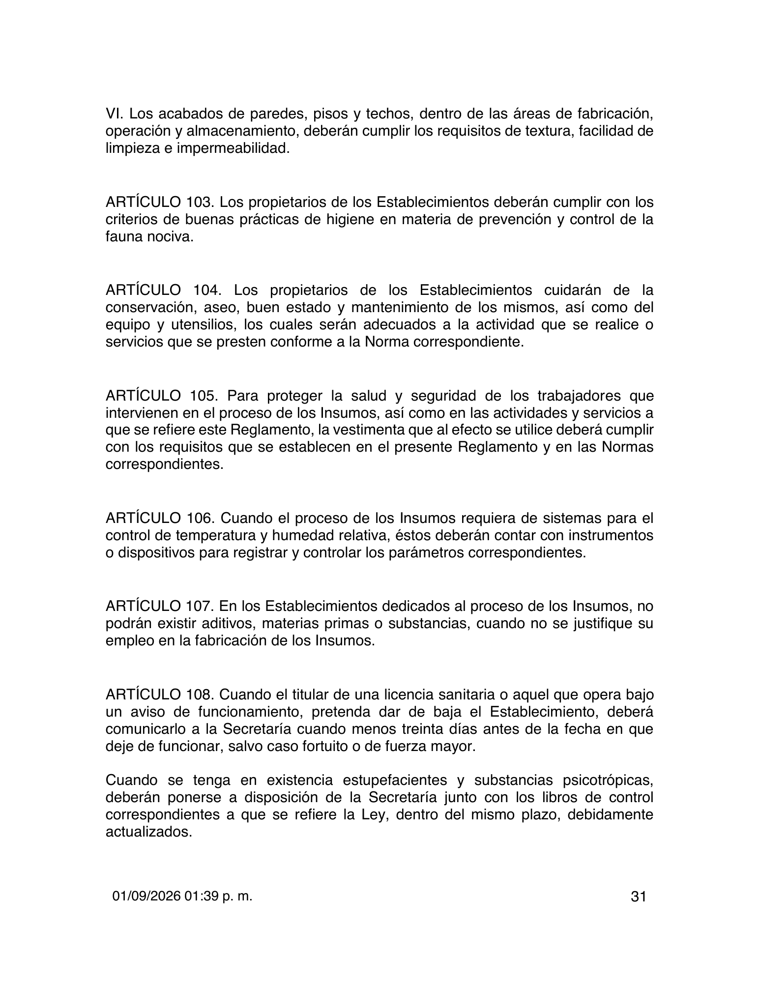 Reglamento de Insumos para la Salud — 2026 compiled expression — official PDF page 31
