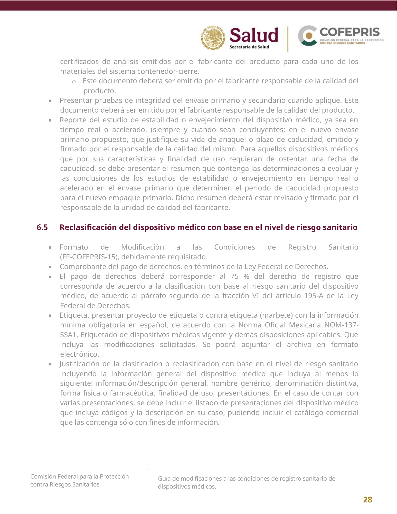 COFEPRIS — Guía de modificaciones de dispositivos médicos, diciembre 2025 — official PDF page 28