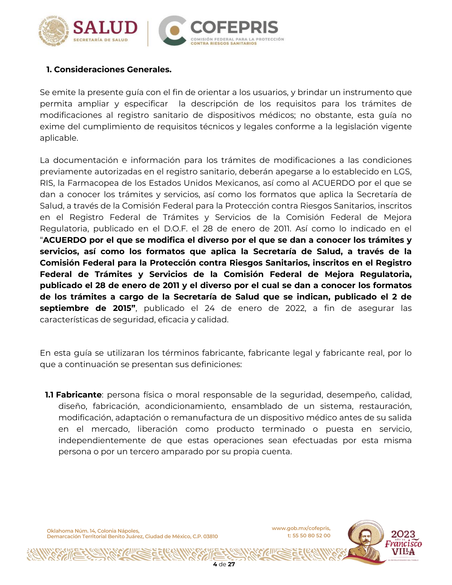 Criterios para definir la clasificación de las modificaciones a las condiciones de registro sanitario de dispositivos médicos — original physical PDF page 5; full original layout and figures retained.