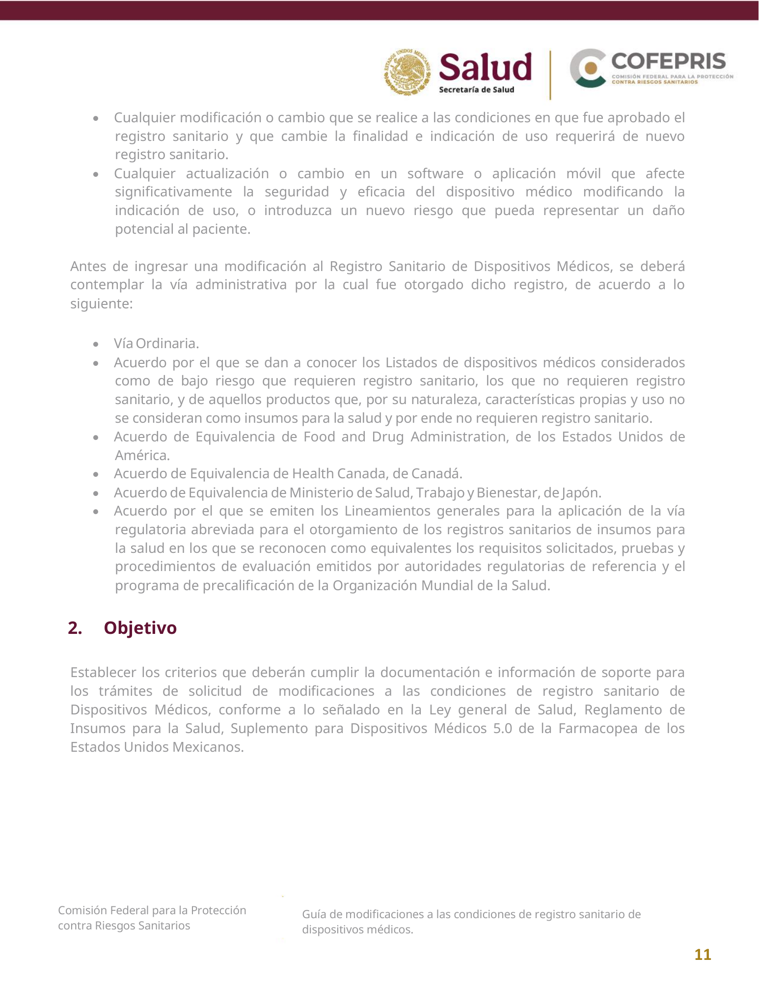 COFEPRIS — Guía de modificaciones de dispositivos médicos, diciembre 2025 — official PDF page 11
