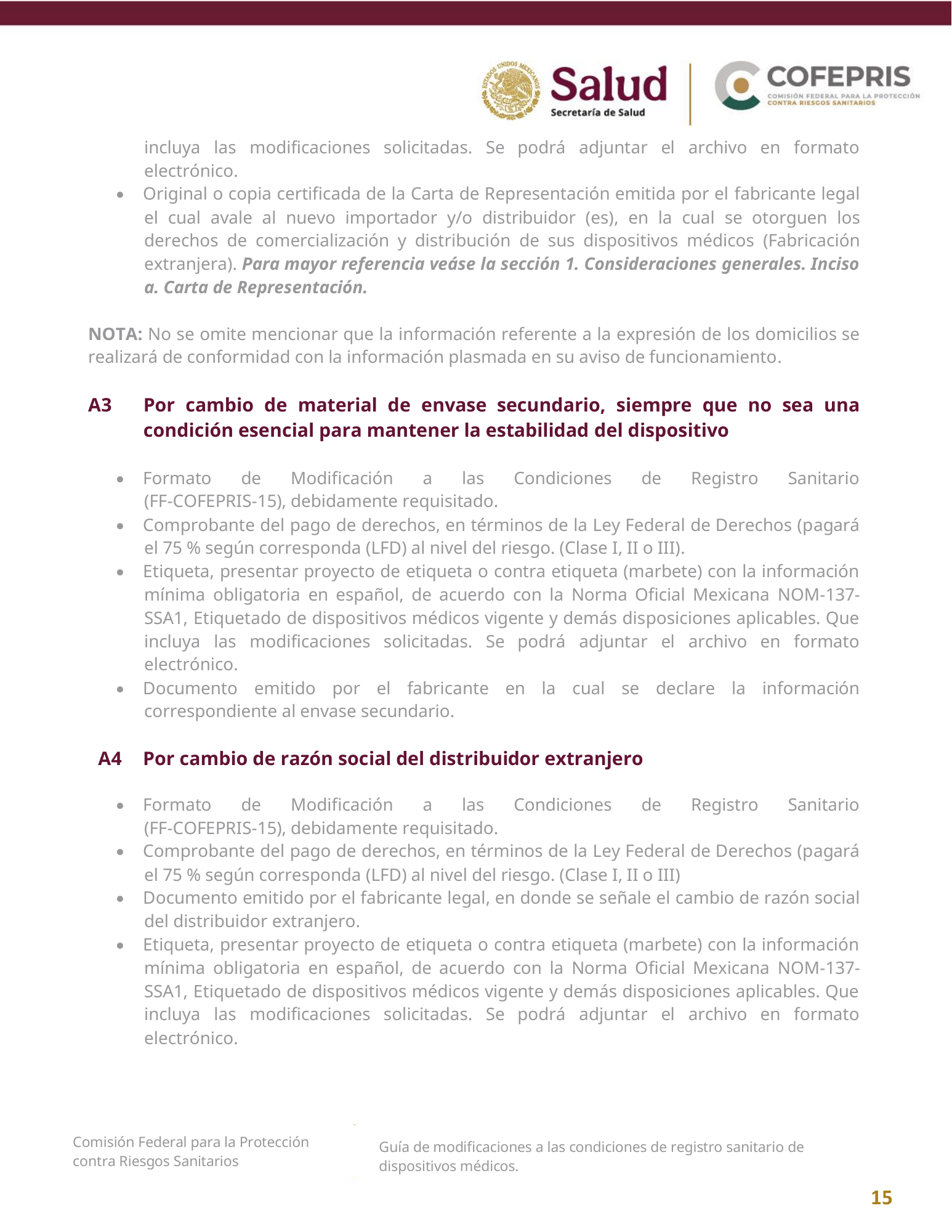 COFEPRIS — Guía de modificaciones de dispositivos médicos, diciembre 2025 — official PDF page 15