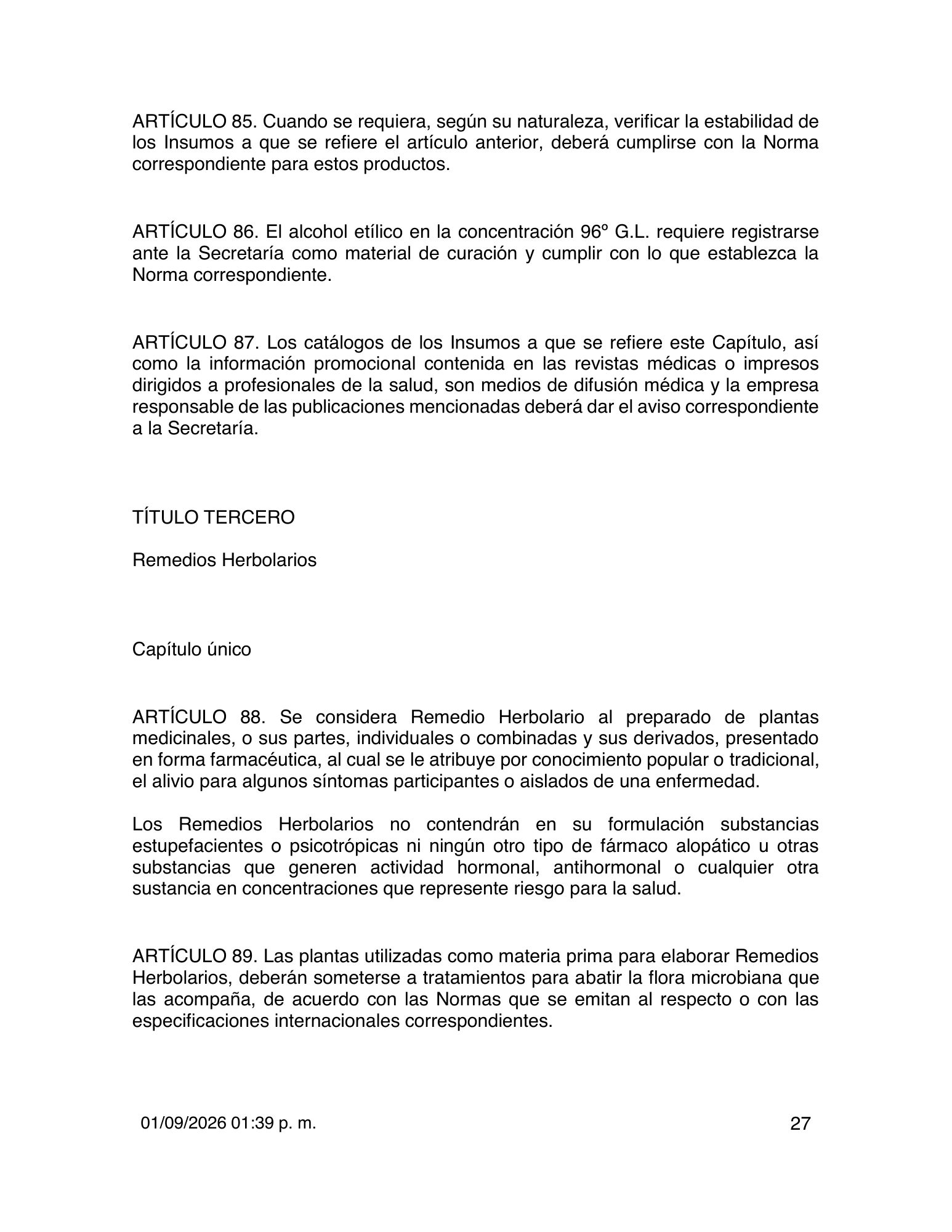 Reglamento de Insumos para la Salud — 2026 compiled expression — official PDF page 27