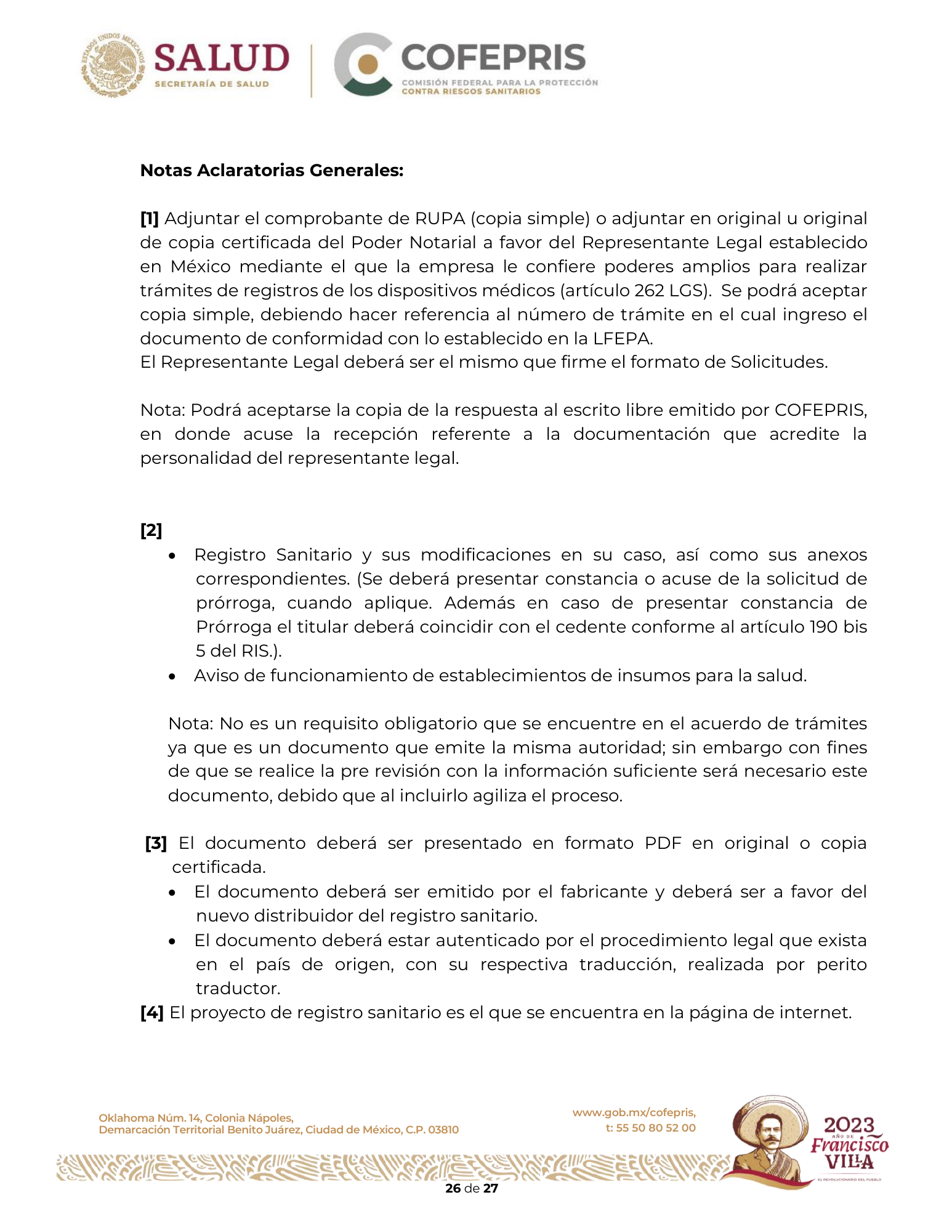 Criterios para definir la clasificación de las modificaciones a las condiciones de registro sanitario de dispositivos médicos — original physical PDF page 27; full original layout and figures retained.