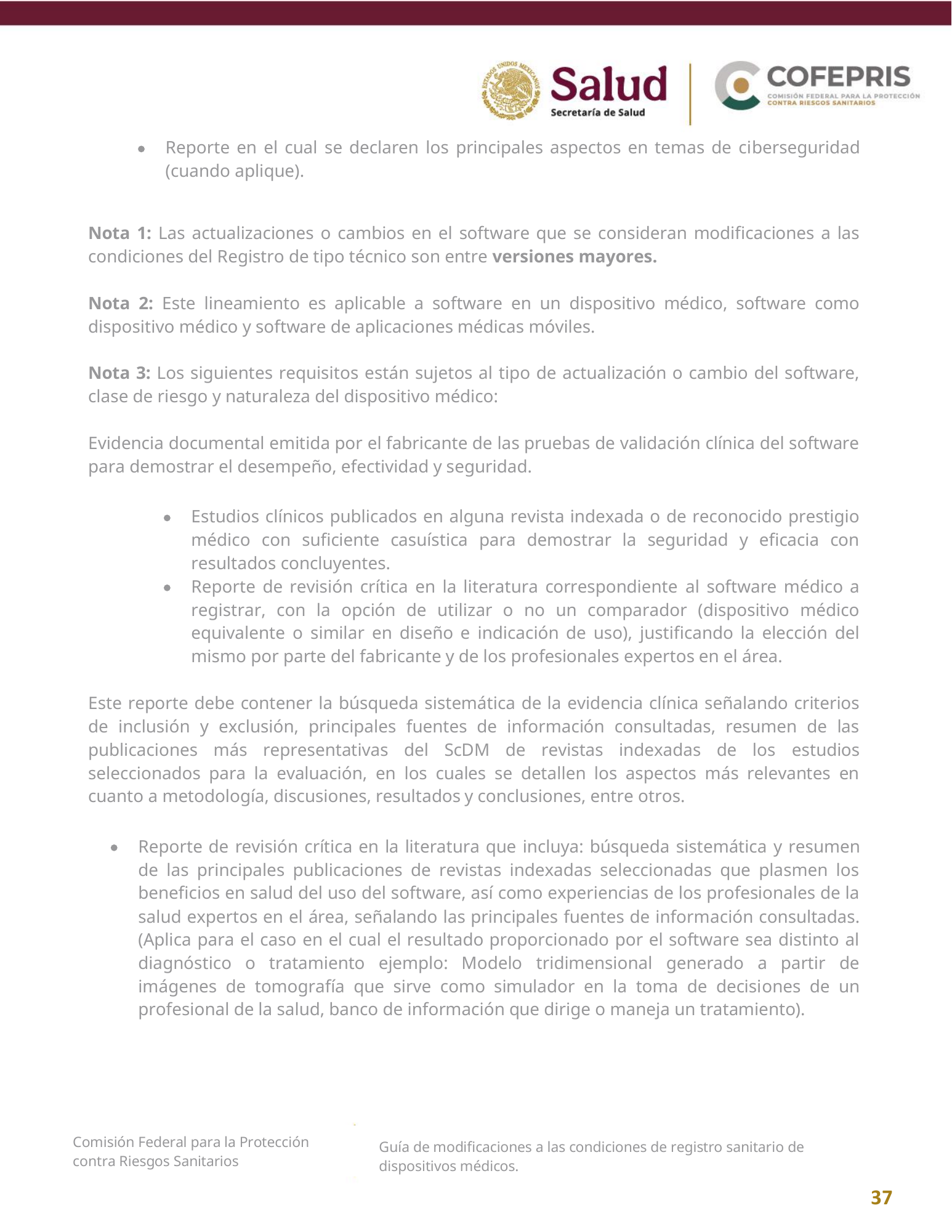 COFEPRIS — Guía de modificaciones de dispositivos médicos, diciembre 2025 — official PDF page 37