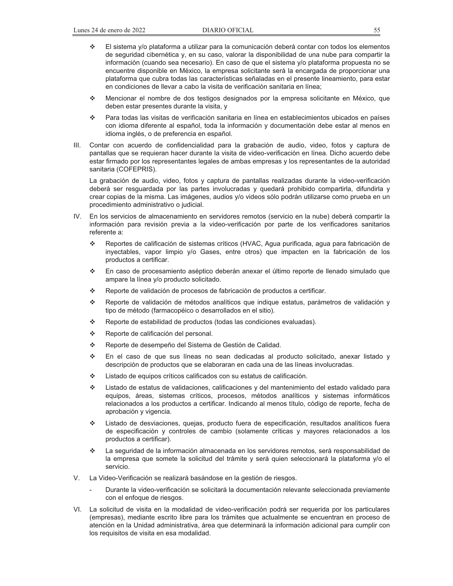 COFEPRIS procedures/forms amendment, DOF 24 January 2022 — original physical PDF page 20; complete page image is authoritative.