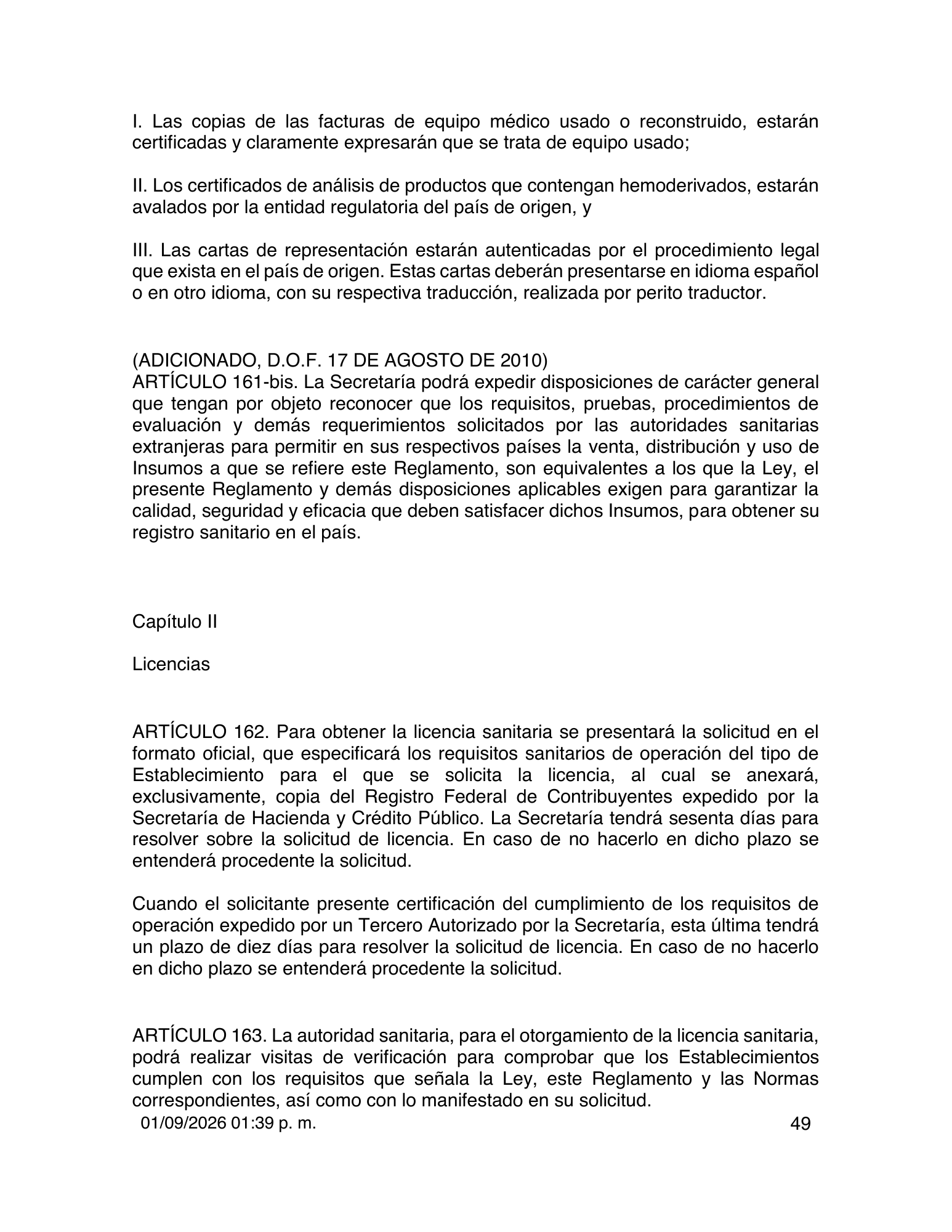 Reglamento de Insumos para la Salud — 2026 compiled expression — official PDF page 49