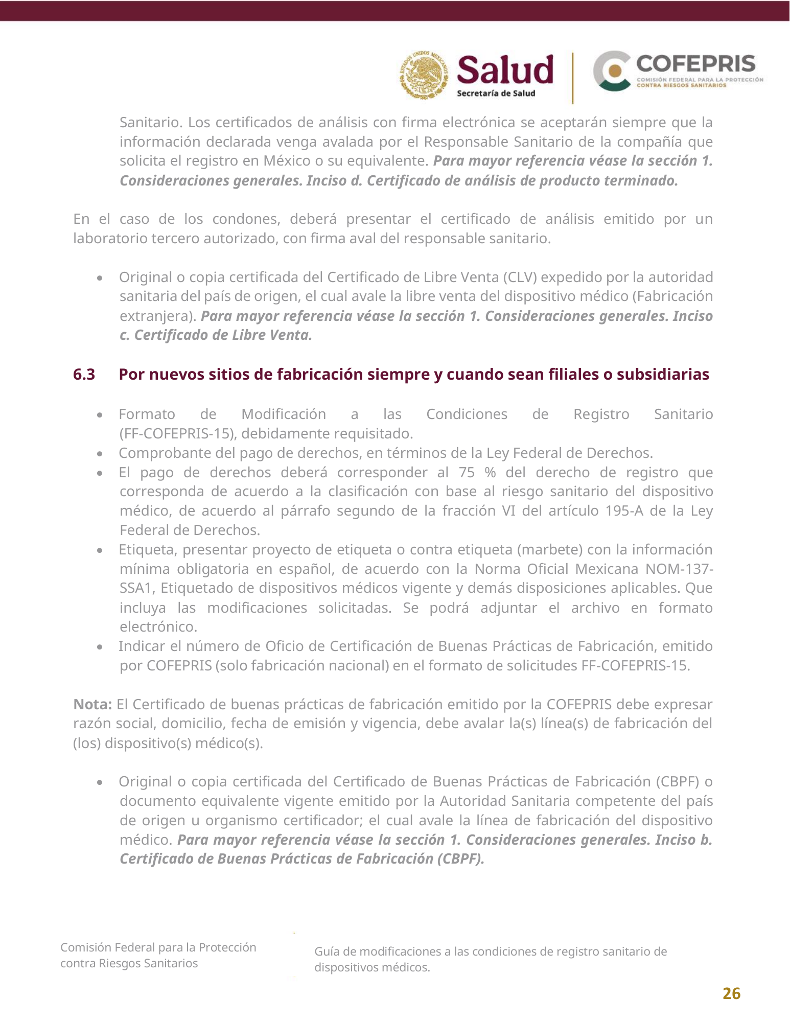COFEPRIS — Guía de modificaciones de dispositivos médicos, diciembre 2025 — official PDF page 26
