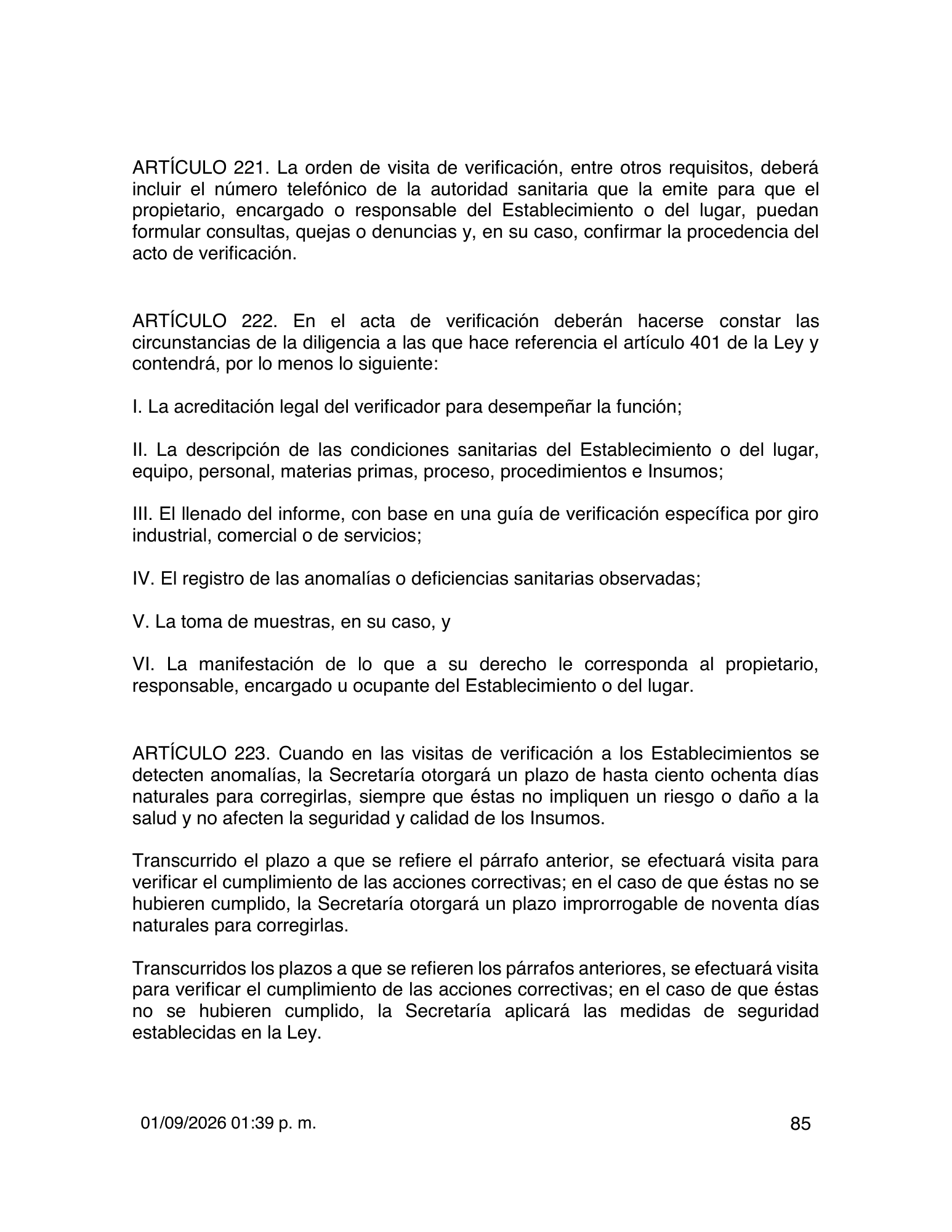 Reglamento de Insumos para la Salud — 2026 compiled expression — official PDF page 85