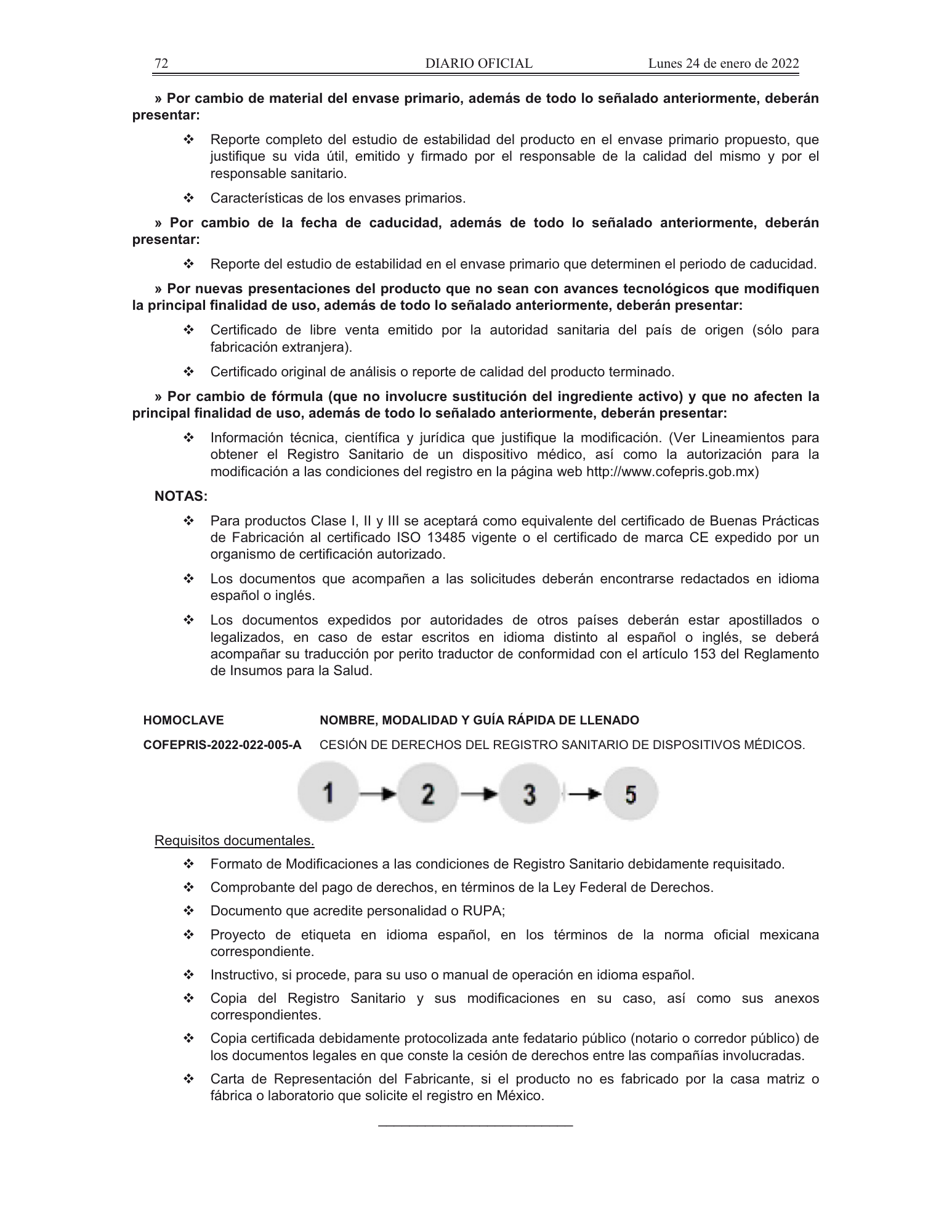 COFEPRIS procedures/forms amendment, DOF 24 January 2022 — original physical PDF page 37; complete page image is authoritative.