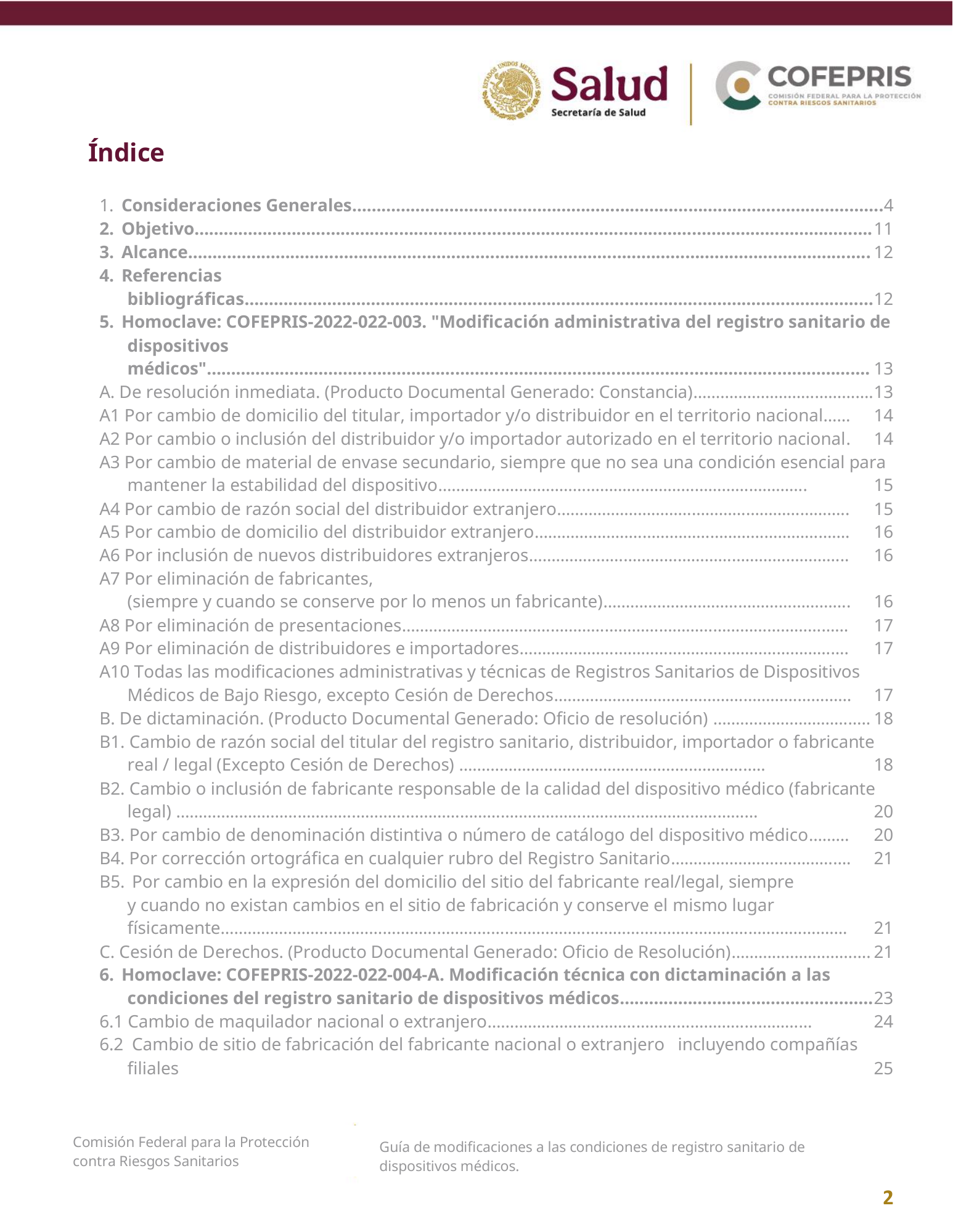 COFEPRIS — Guía de modificaciones de dispositivos médicos, diciembre 2025 — official PDF page 2