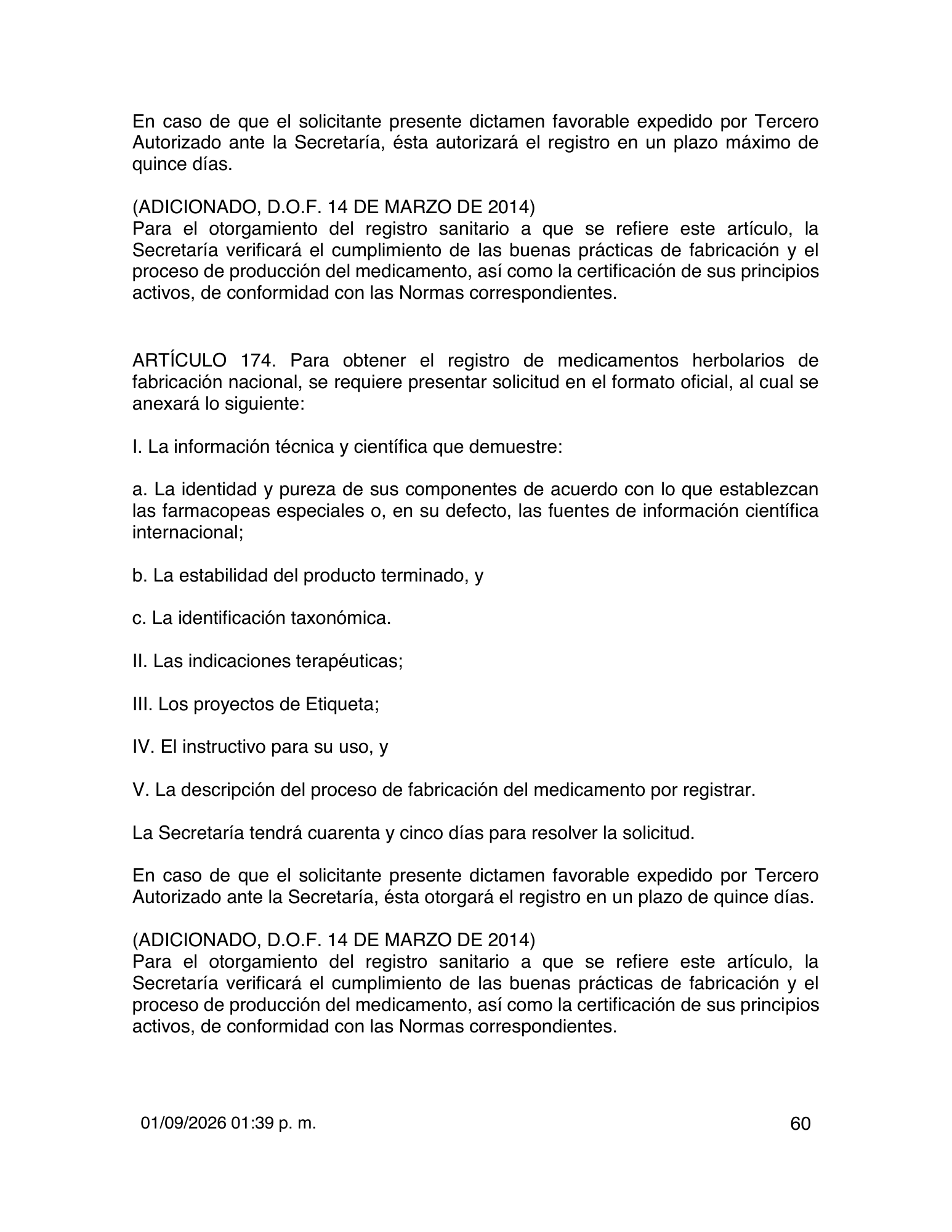 Reglamento de Insumos para la Salud — 2026 compiled expression — official PDF page 60