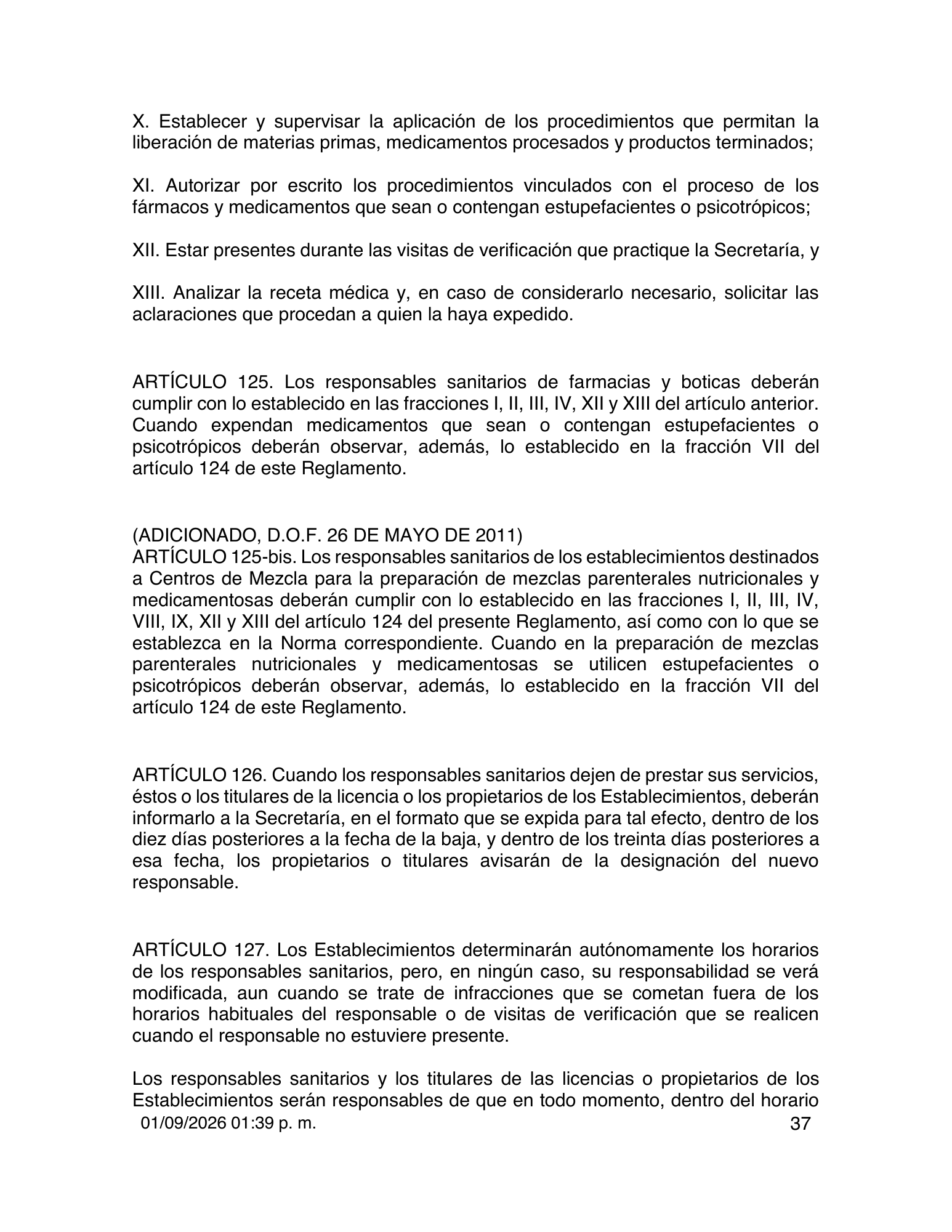 Reglamento de Insumos para la Salud — 2026 compiled expression — official PDF page 37