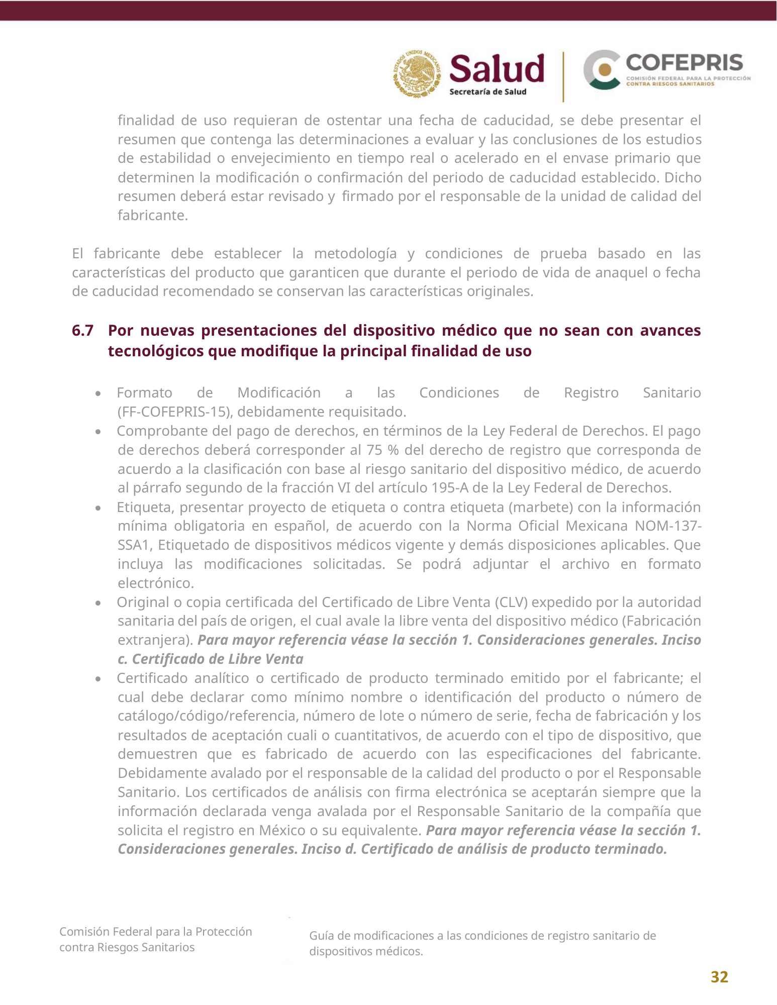 COFEPRIS — Guía de modificaciones de dispositivos médicos, diciembre 2025 — official PDF page 32
