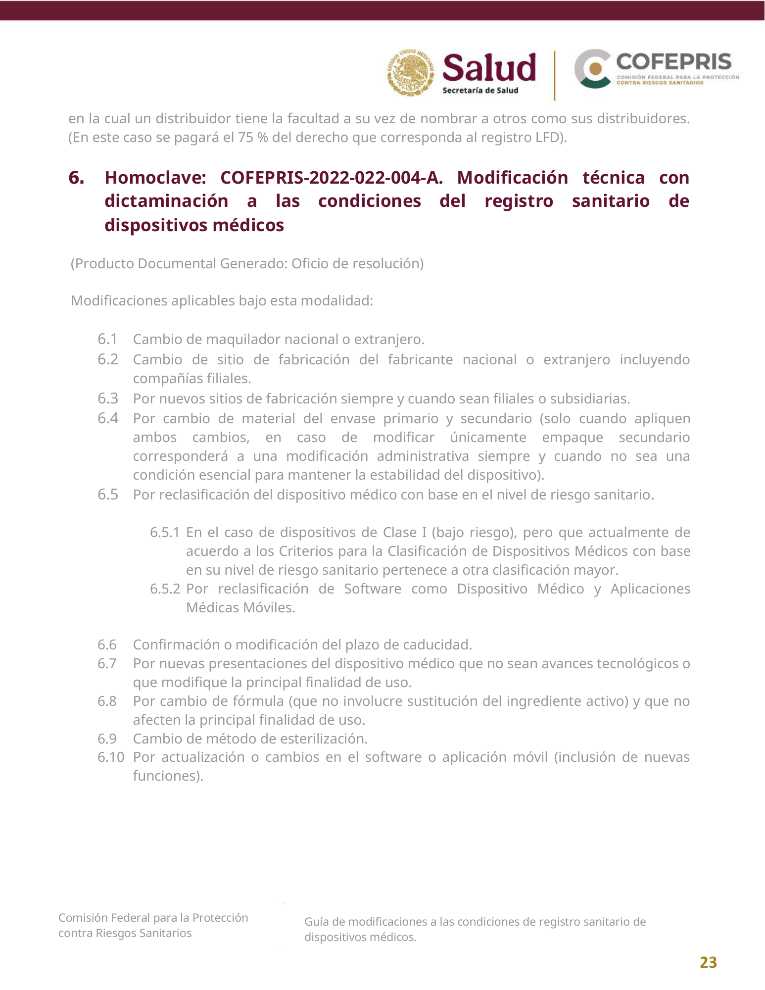 COFEPRIS — Guía de modificaciones de dispositivos médicos, diciembre 2025 — official PDF page 23