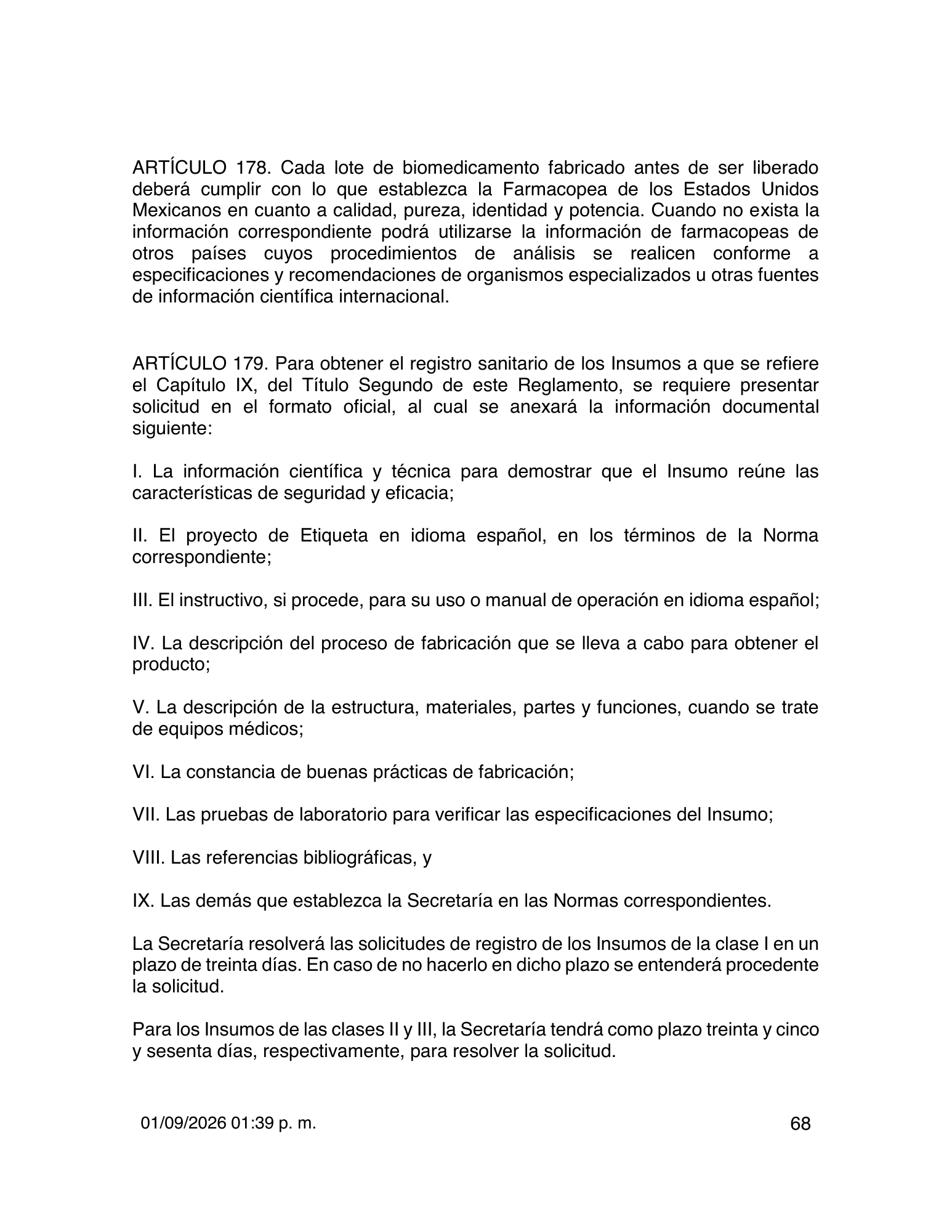 Reglamento de Insumos para la Salud — 2026 compiled expression — official PDF page 68