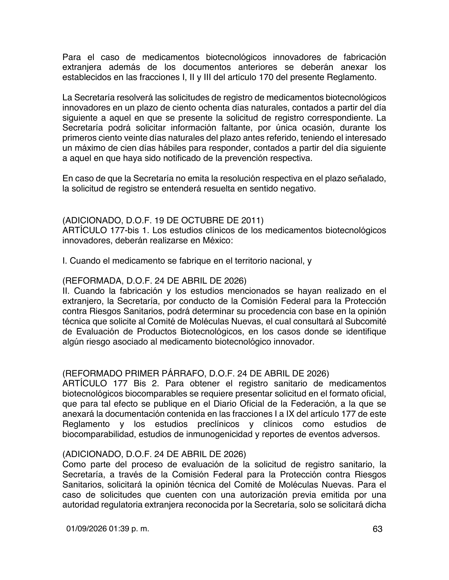 Reglamento de Insumos para la Salud — 2026 compiled expression — official PDF page 63