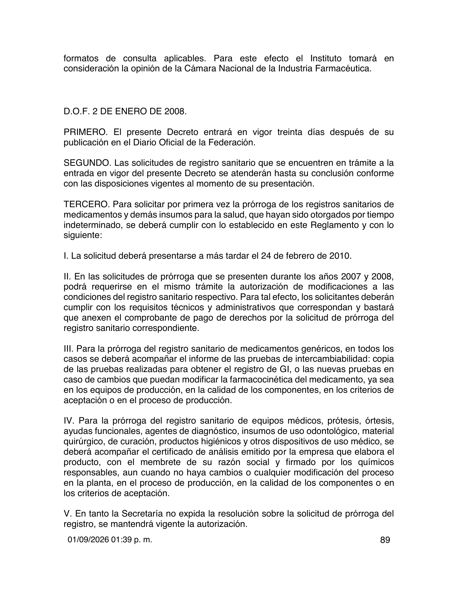 Reglamento de Insumos para la Salud — 2026 compiled expression — official PDF page 89