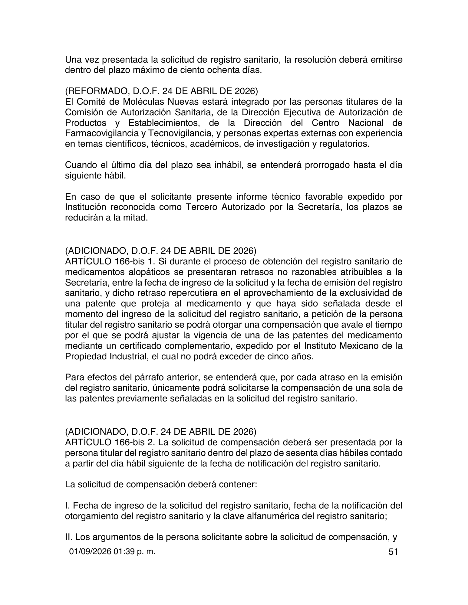 Reglamento de Insumos para la Salud — 2026 compiled expression — official PDF page 51