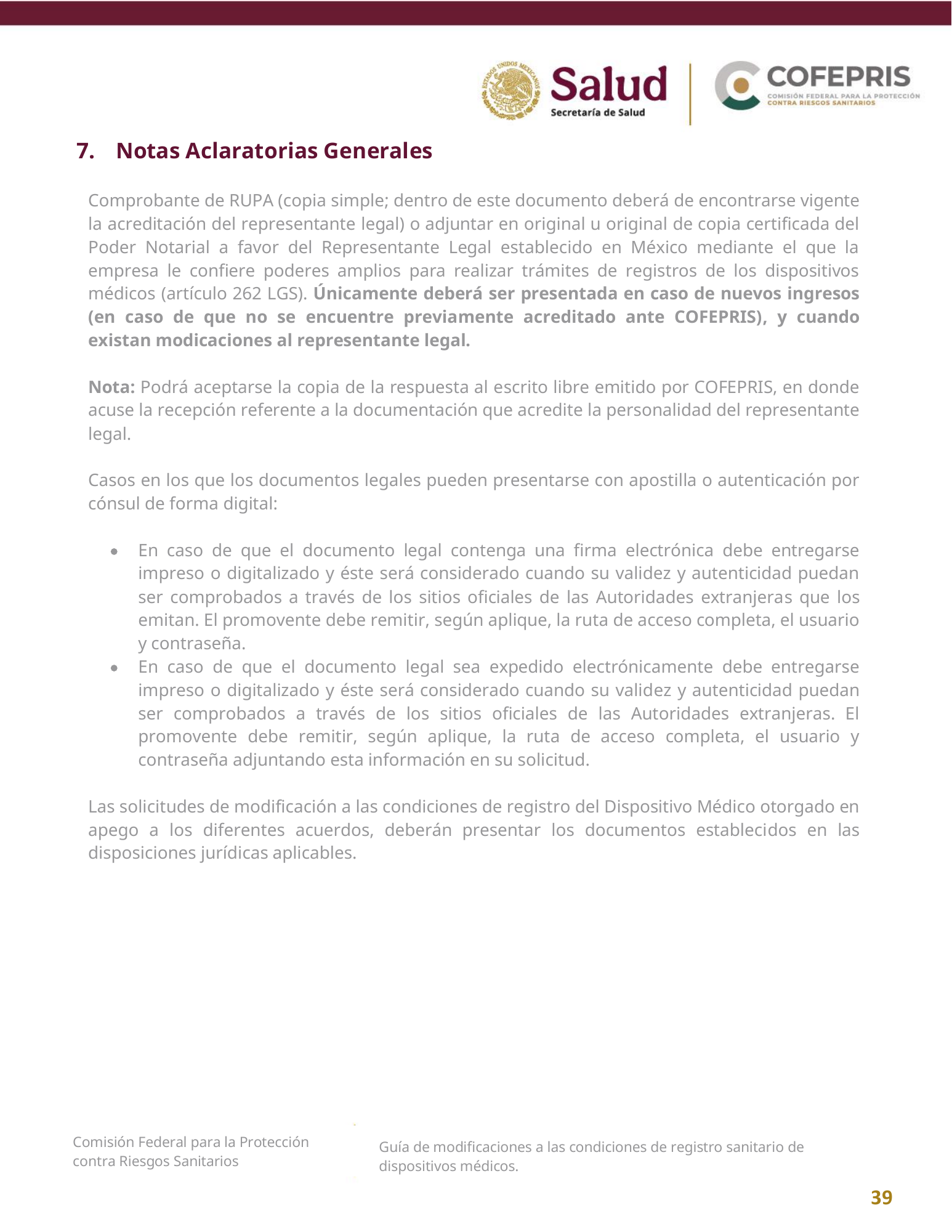 COFEPRIS — Guía de modificaciones de dispositivos médicos, diciembre 2025 — official PDF page 39