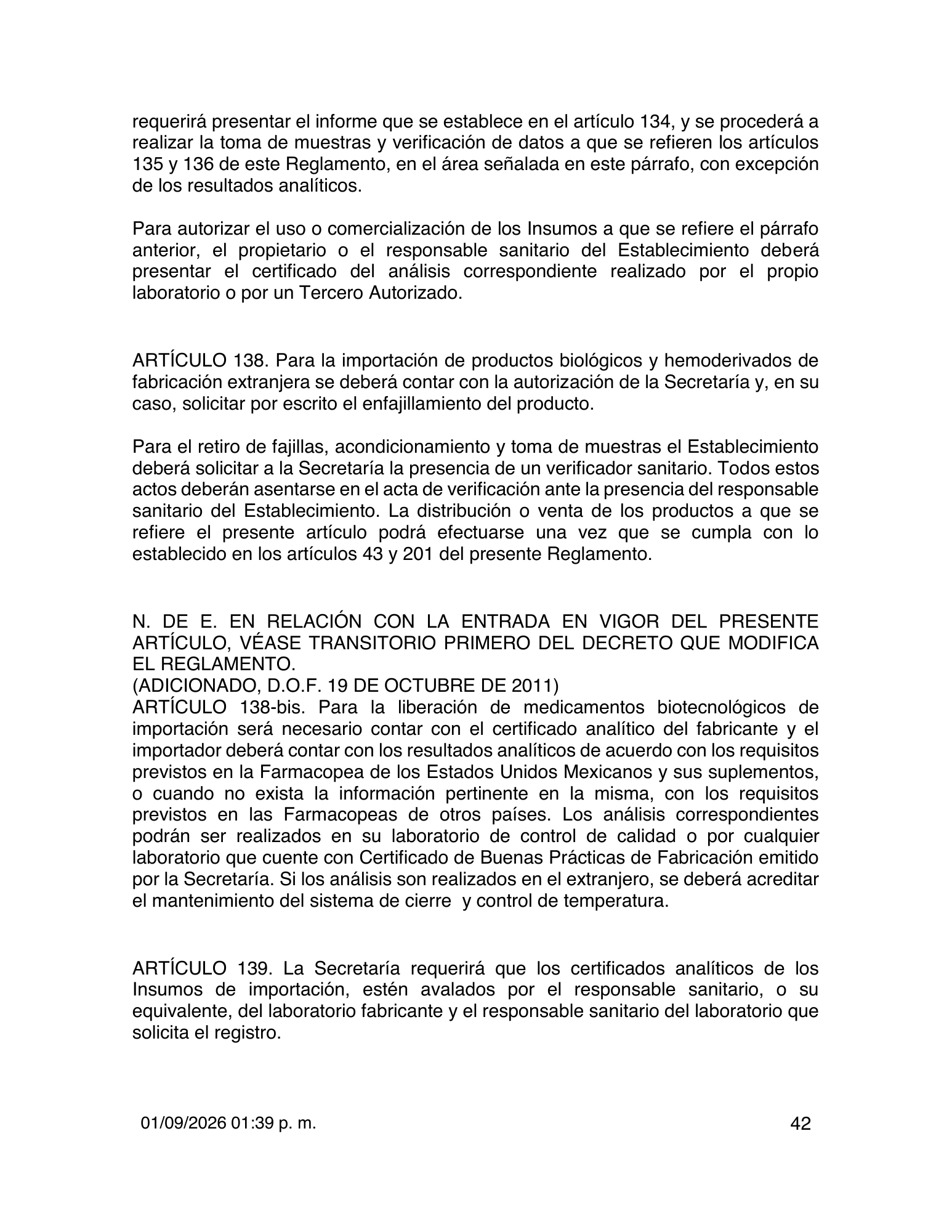 Reglamento de Insumos para la Salud — 2026 compiled expression — official PDF page 42