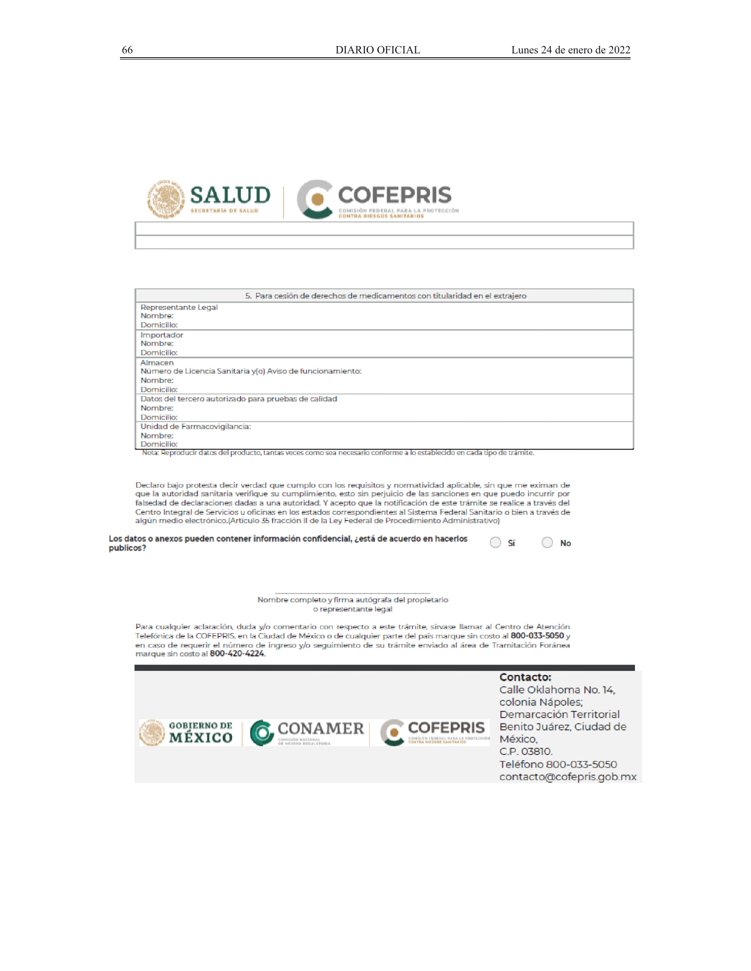 COFEPRIS procedures/forms amendment, DOF 24 January 2022 — original physical PDF page 31; complete page image is authoritative.