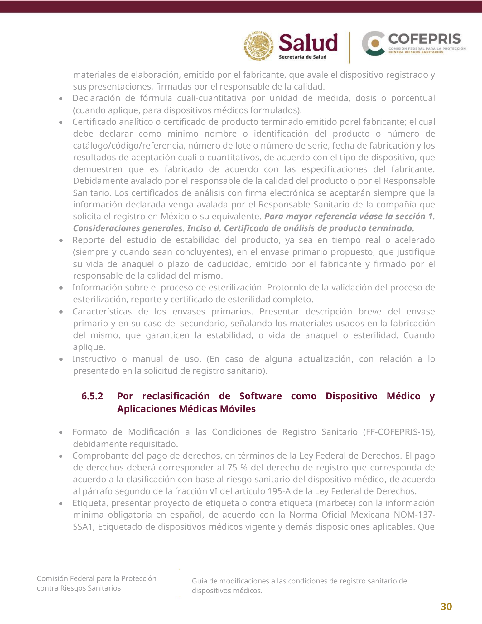 COFEPRIS — Guía de modificaciones de dispositivos médicos, diciembre 2025 — official PDF page 30