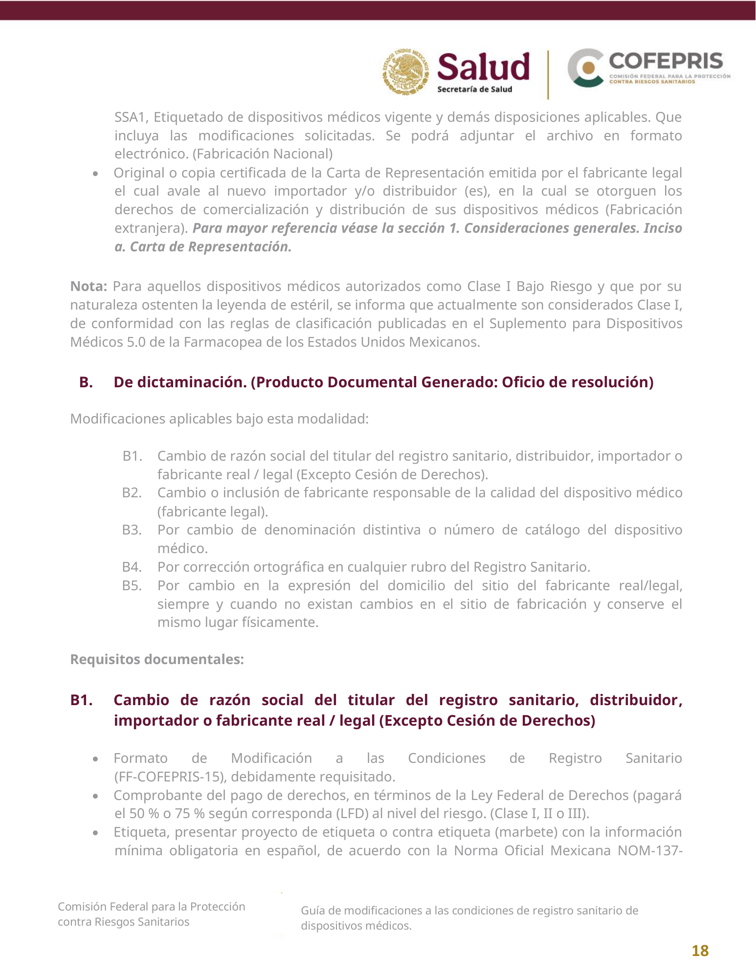 COFEPRIS — Guía de modificaciones de dispositivos médicos, diciembre 2025 — official PDF page 18