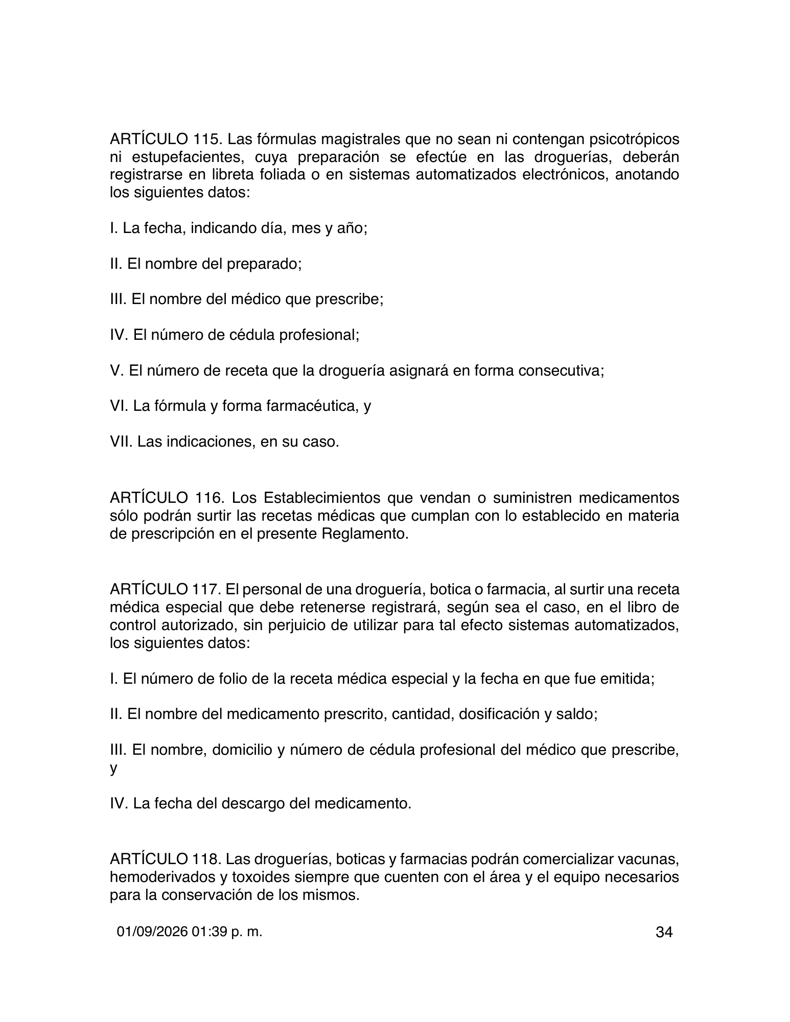 Reglamento de Insumos para la Salud — 2026 compiled expression — official PDF page 34