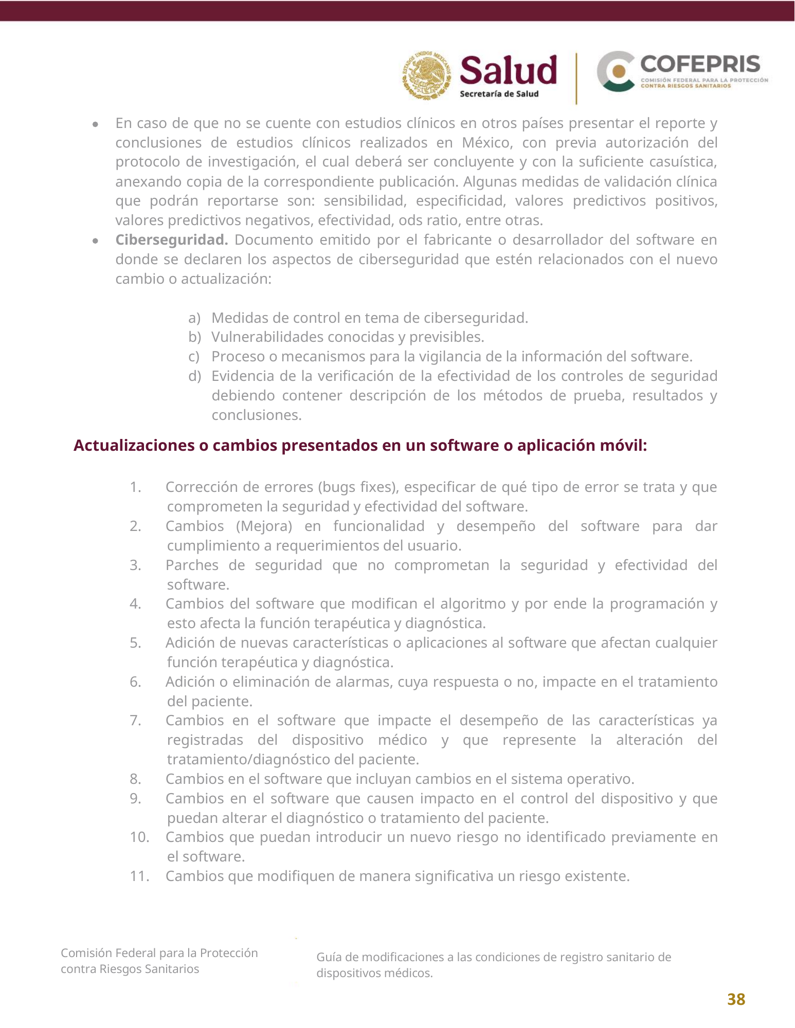 COFEPRIS — Guía de modificaciones de dispositivos médicos, diciembre 2025 — official PDF page 38