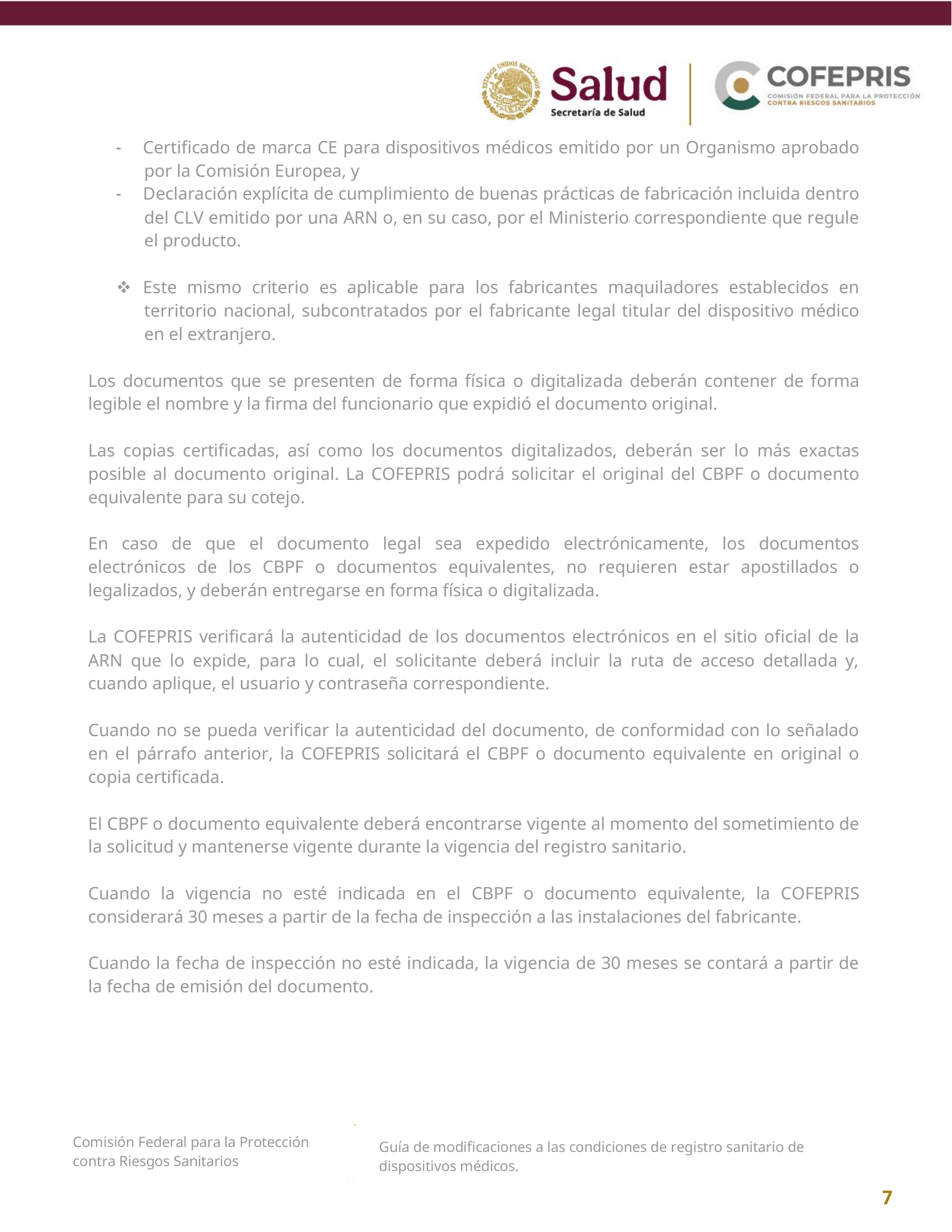 COFEPRIS — Guía de modificaciones de dispositivos médicos, diciembre 2025 — official PDF page 7