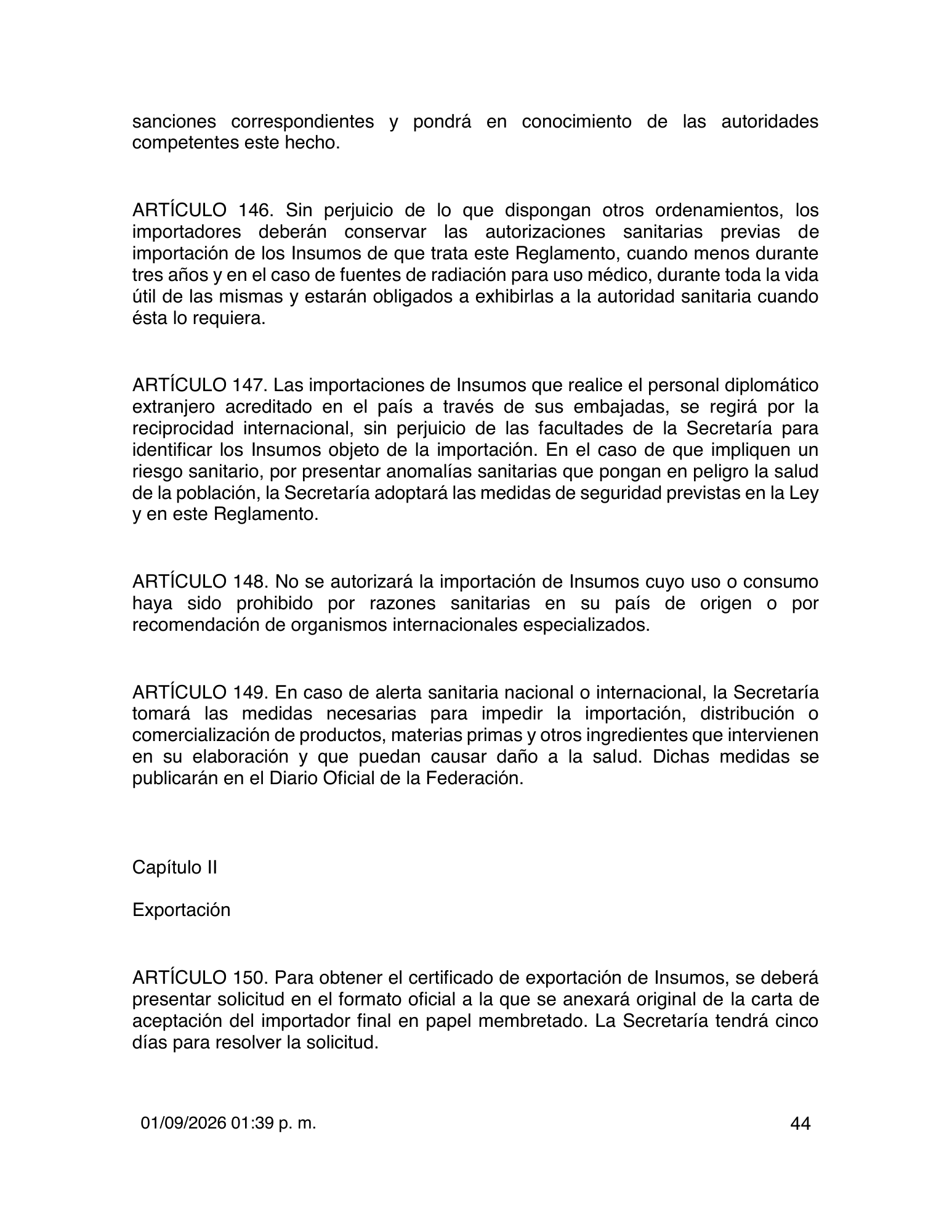 Reglamento de Insumos para la Salud — 2026 compiled expression — official PDF page 44
