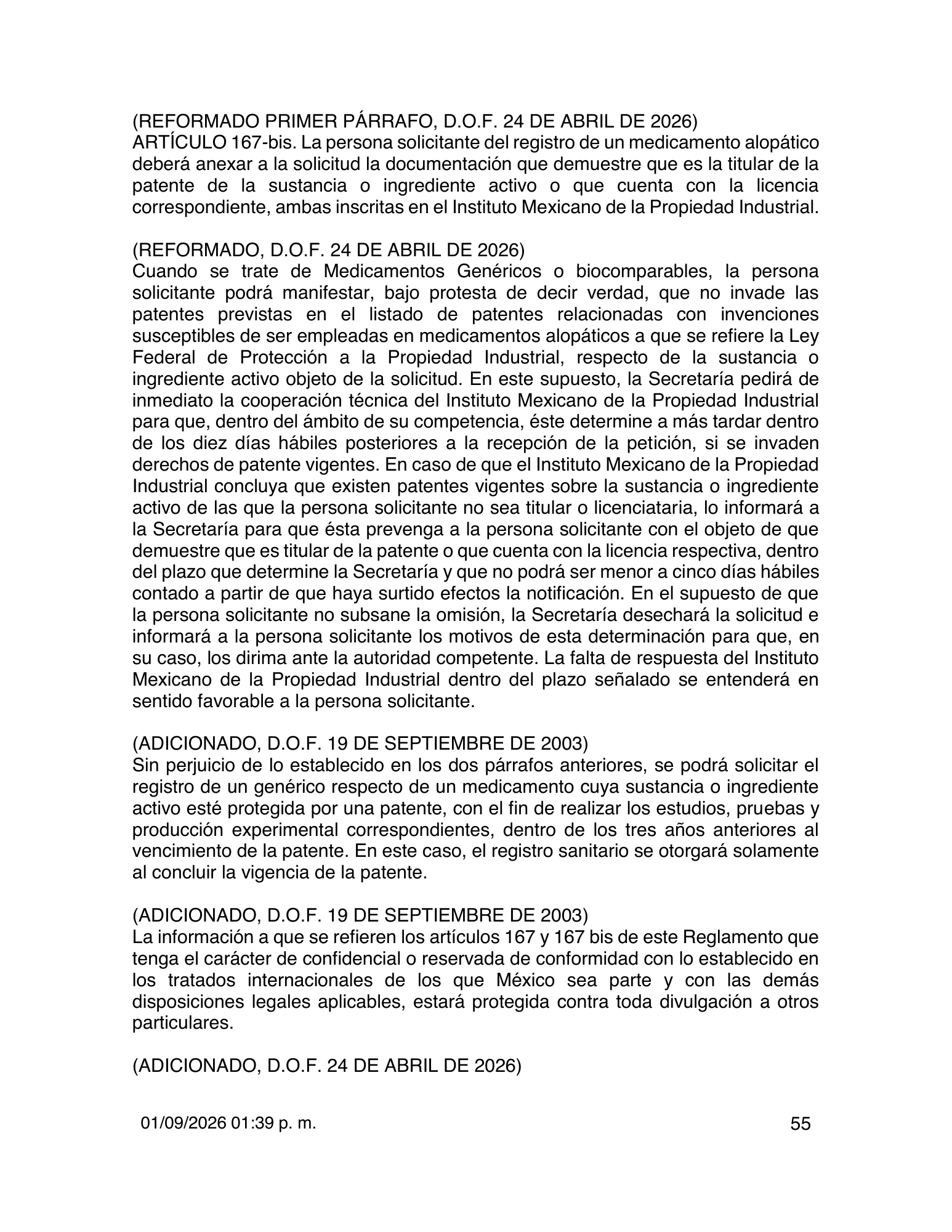 Reglamento de Insumos para la Salud — 2026 compiled expression — official PDF page 55
